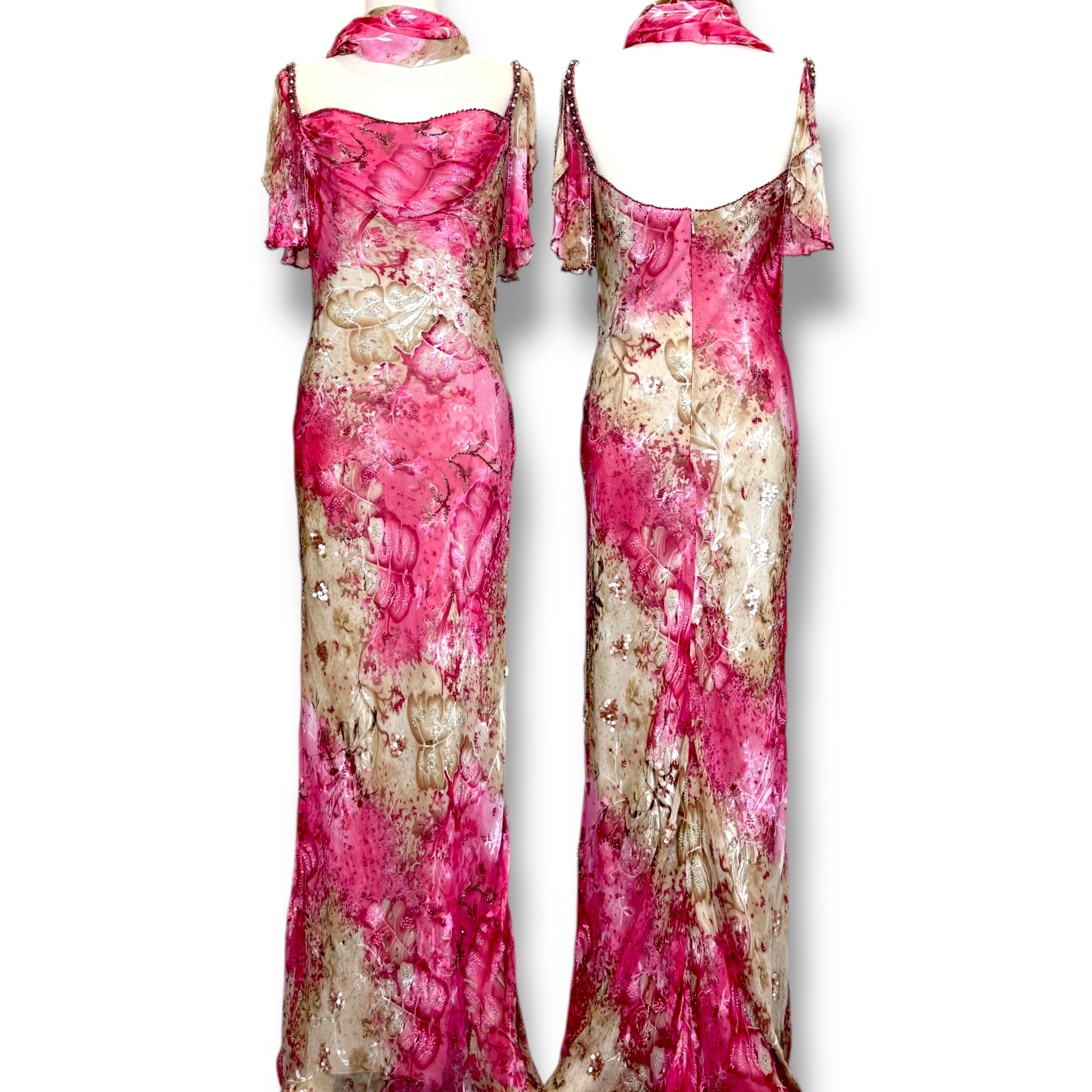 V236 Vintage Super Rare Fuchsia Bloom Gown (XS–M)