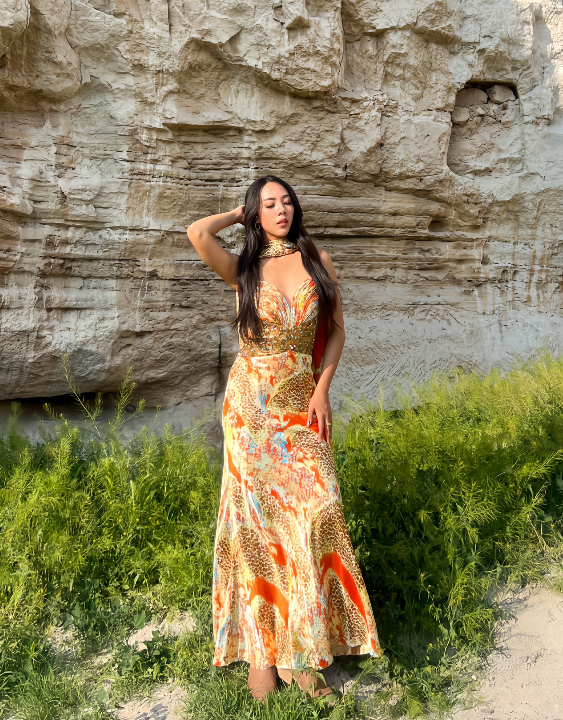 V120 Vintage La Femme Leopard Abstract Gown (XS)