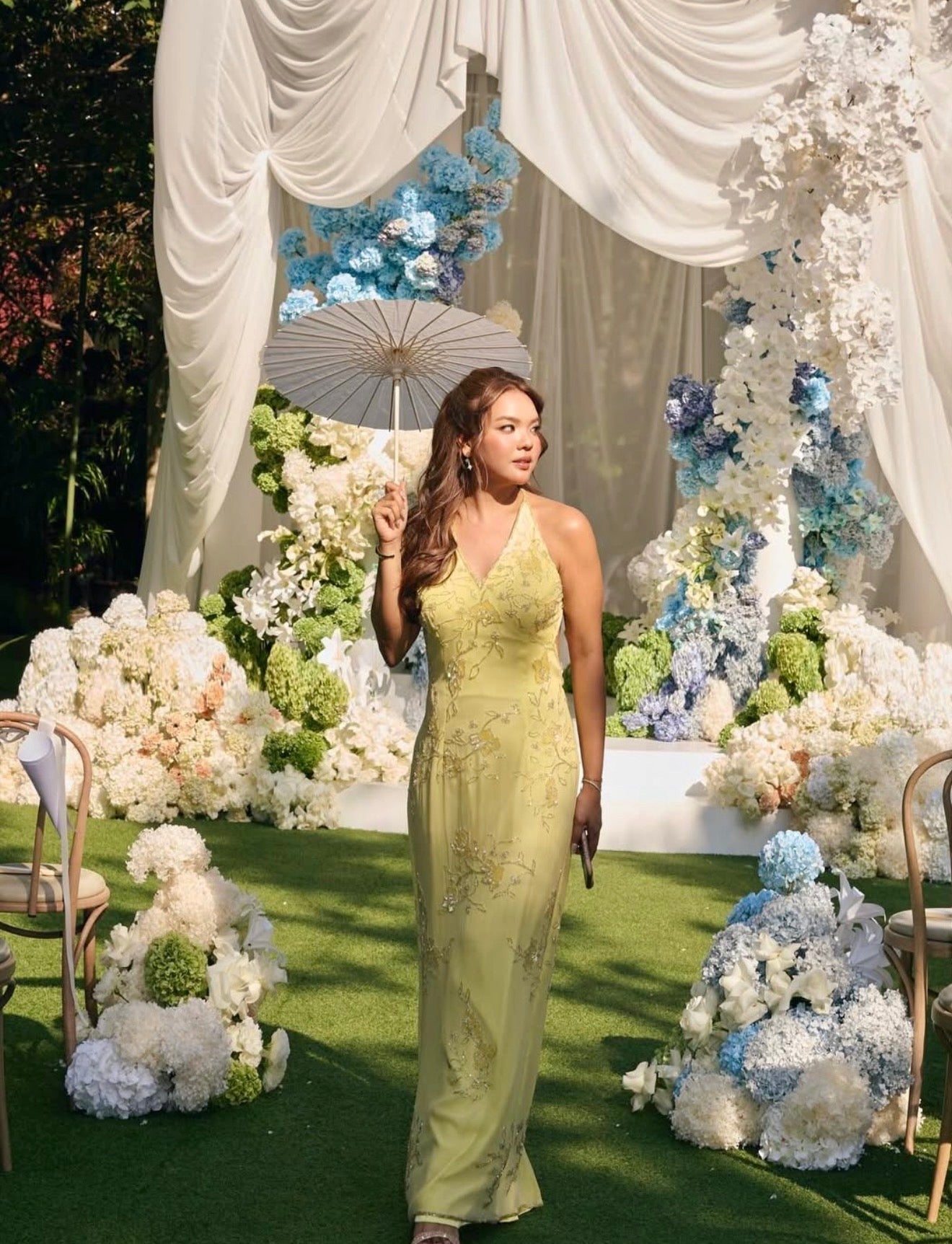 V163 Vintage Sean Collection Pastel Yellow Beaded Dress (L-XL)