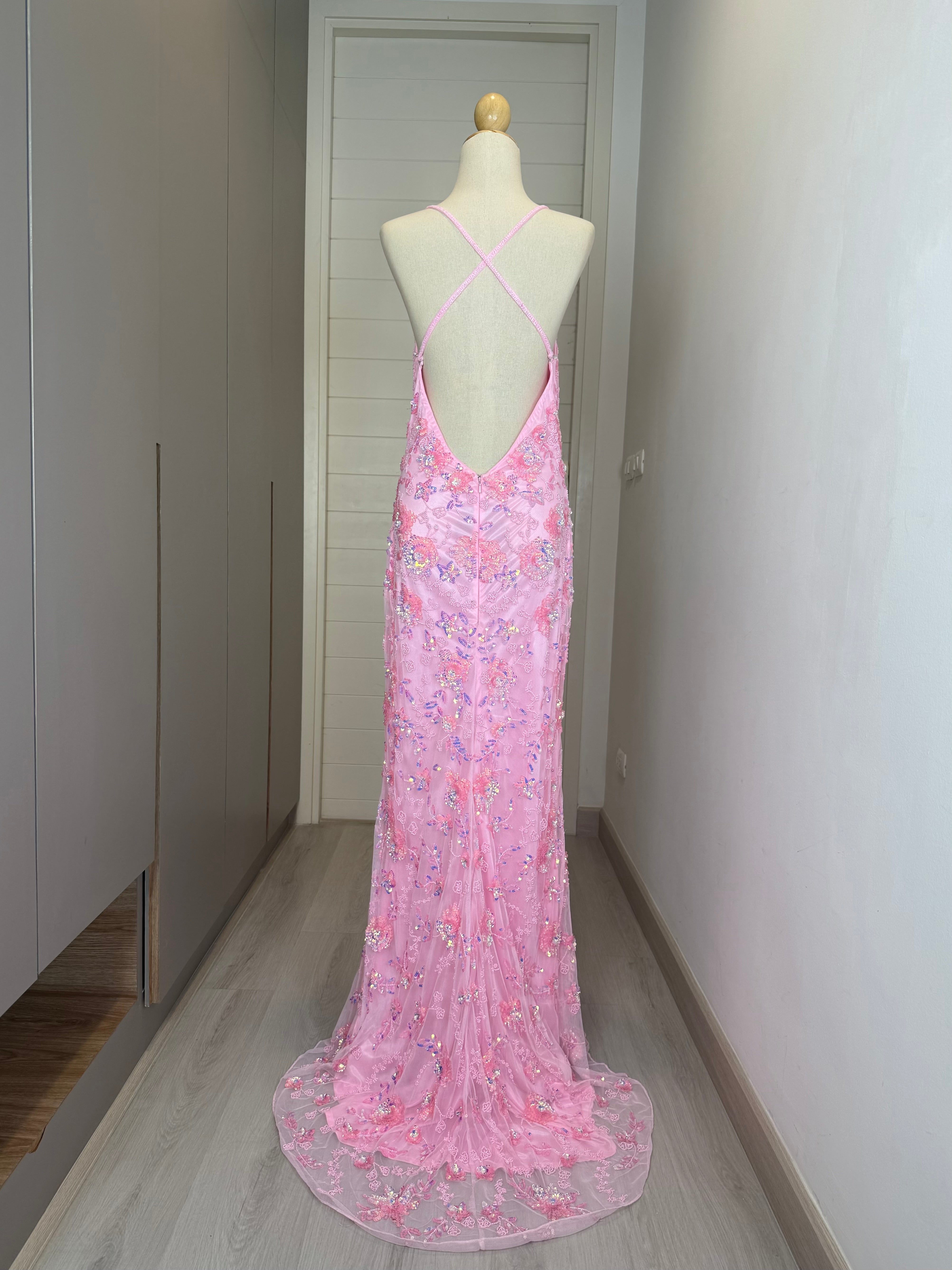 V170 Rosé Crystal Blossom Gown by Primavera Couture (L-XL)