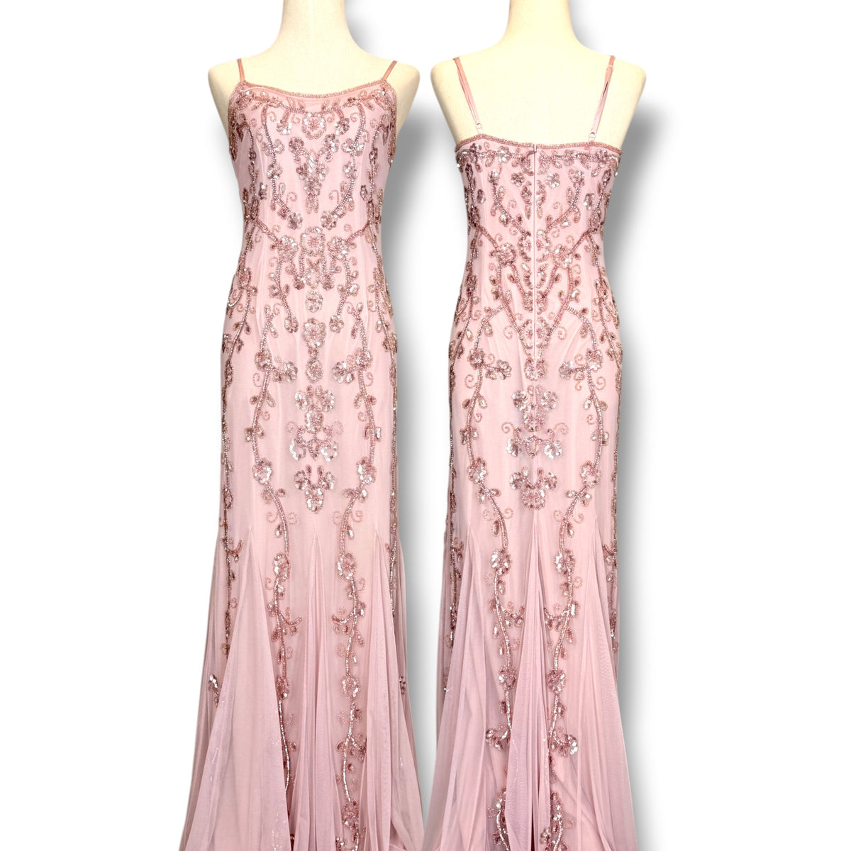 V326 Vintage Antique Rose Floral Beaded Gown (XS-S)