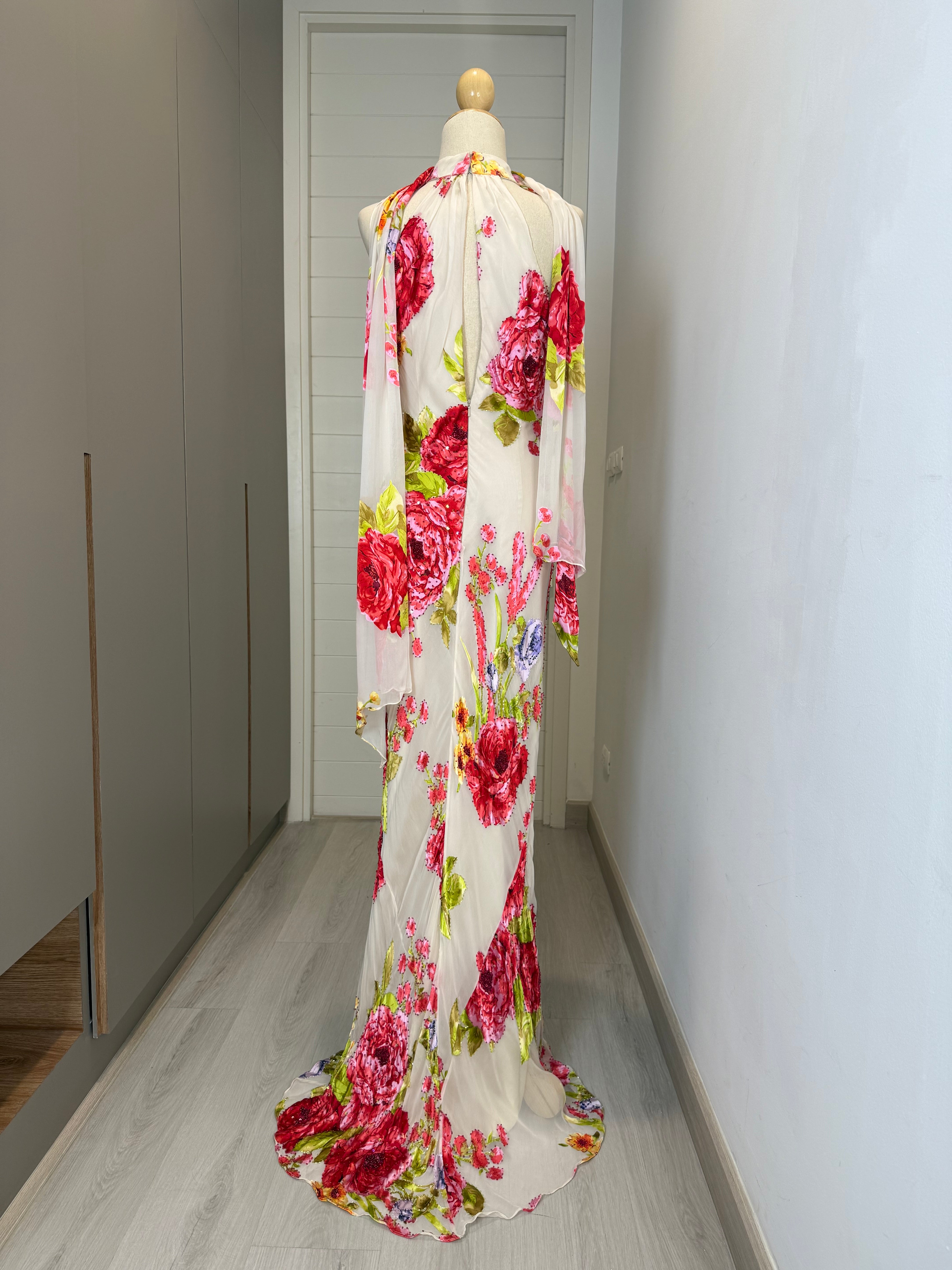 V214 Vintage Mon Cheri Rosalia Bloom Halter Dress (M)