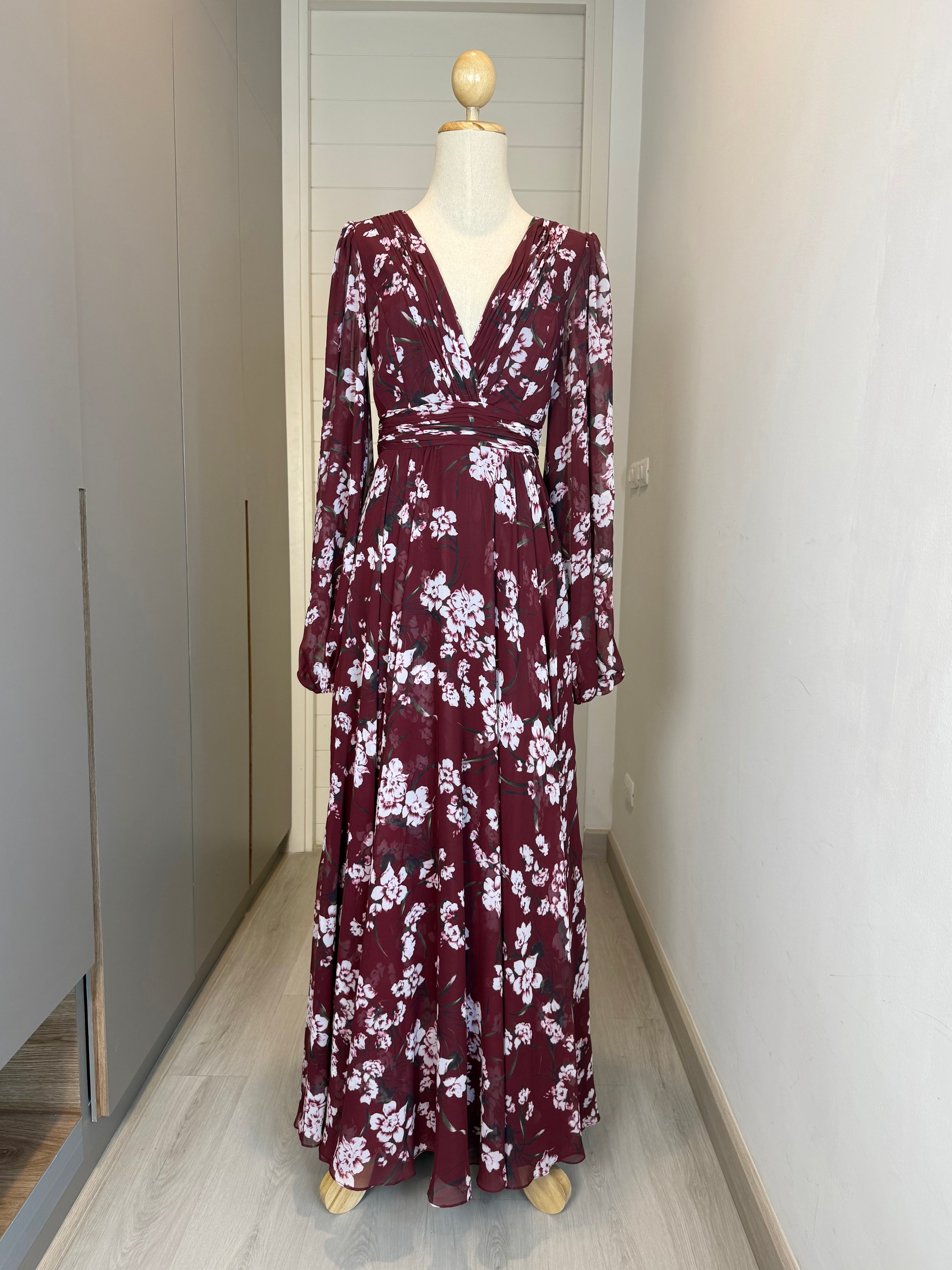 V238 Vintage Mac Duggal Red Wine Evening Gown (XS)