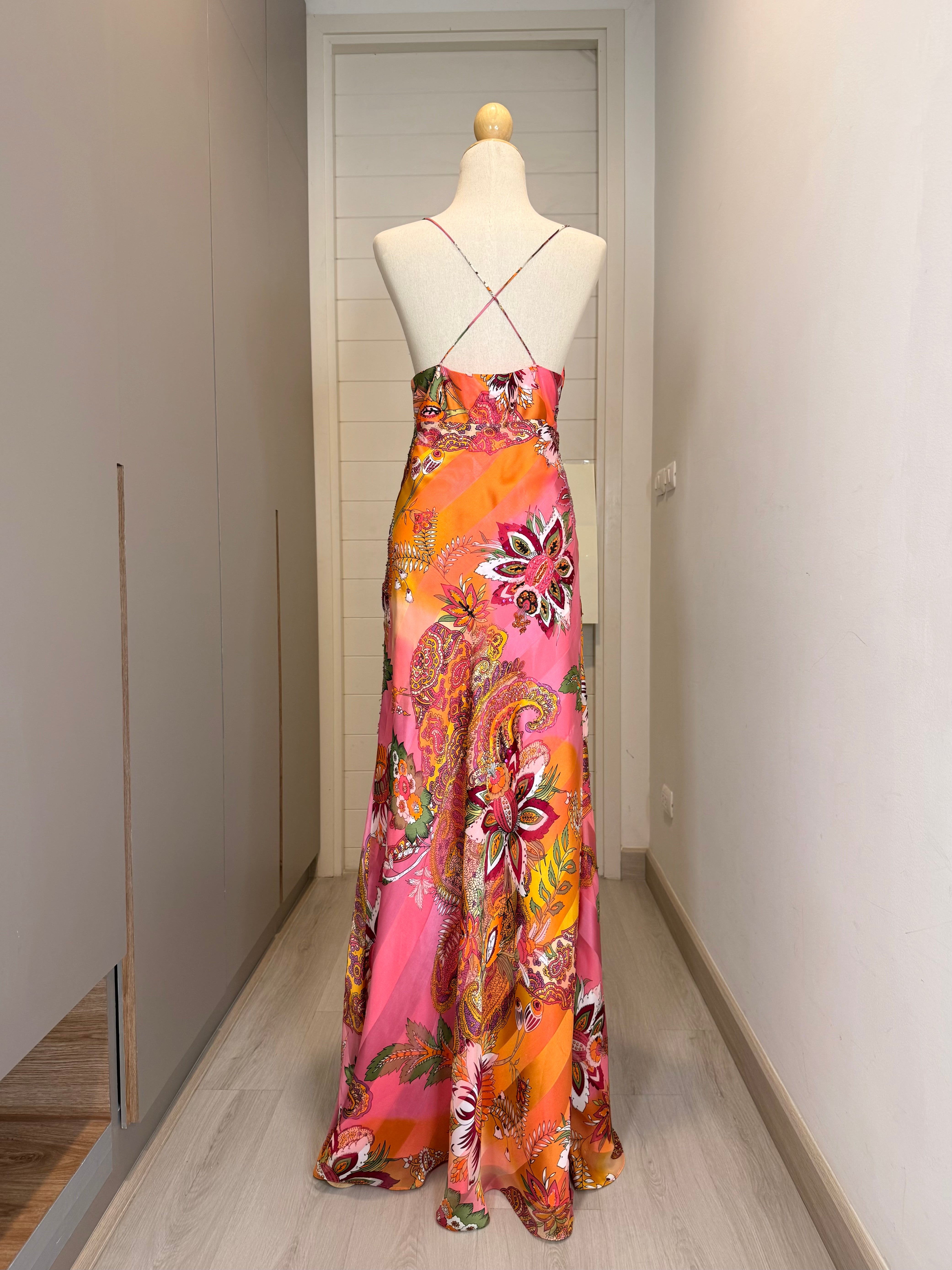 V298 Vintage Mary L Couture Sunset Paisley Gown (M-L)