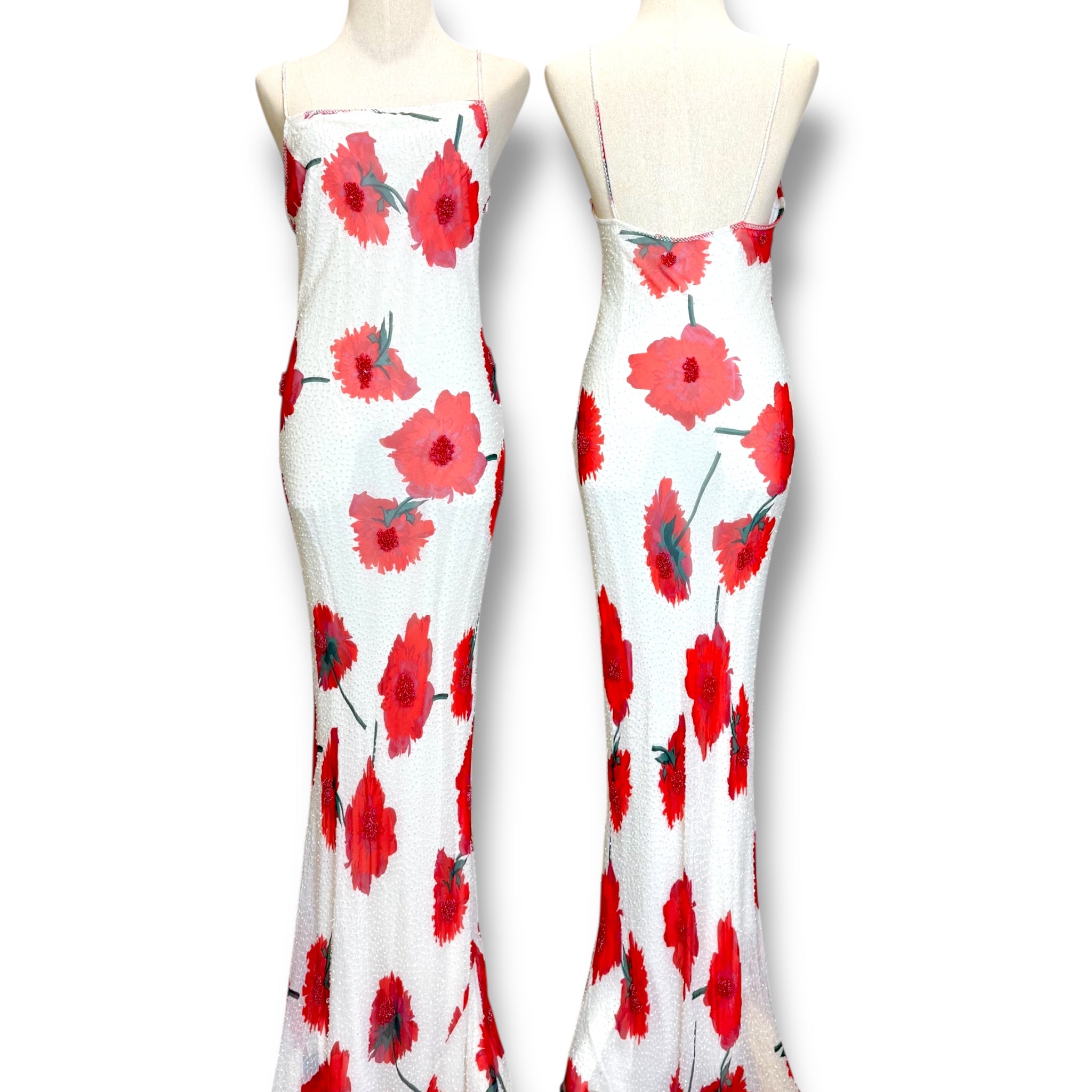 V229 Vintage Super Rare Cache Poppy Bloom Column Dress (XS-S)