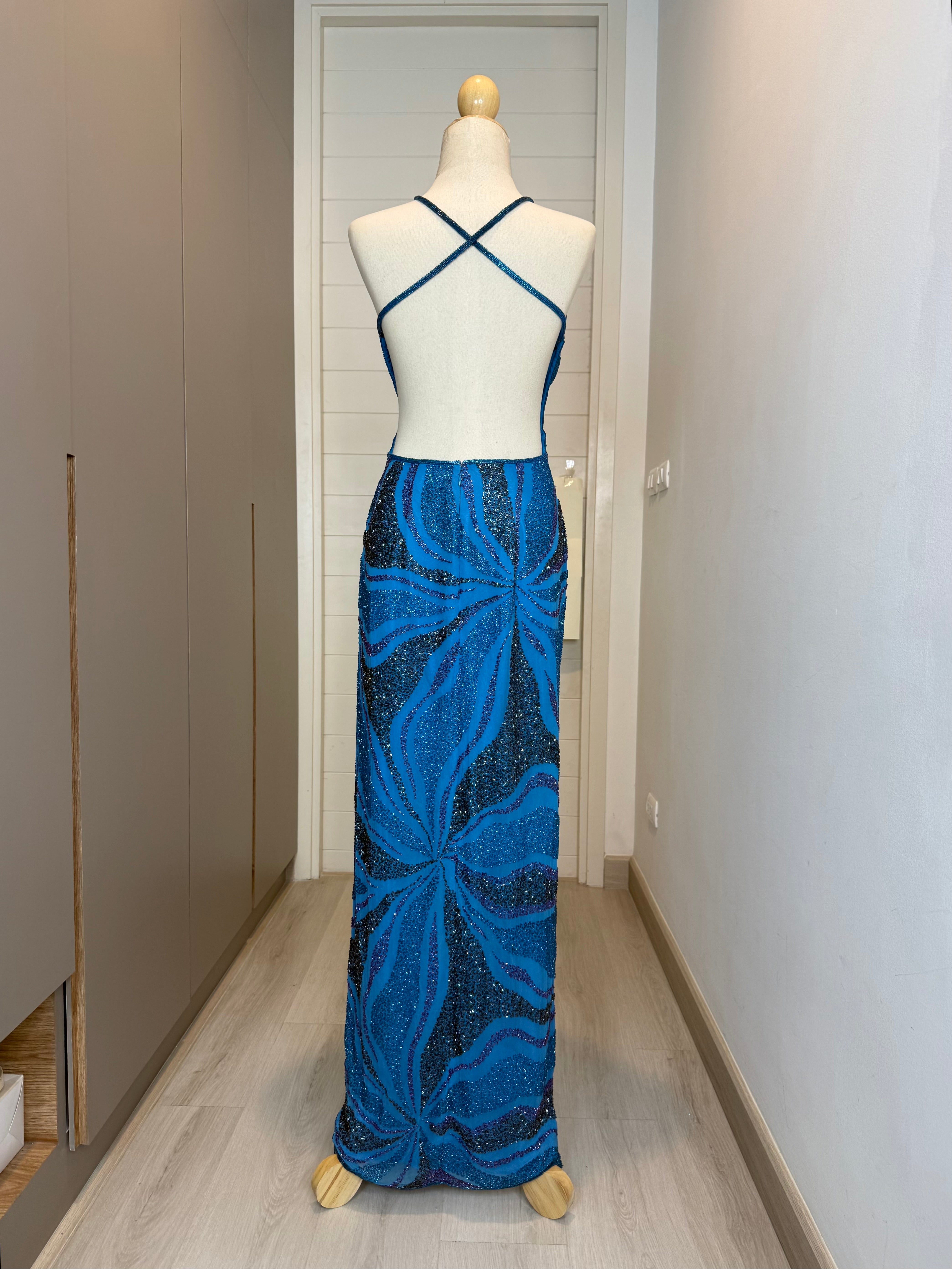 V124 Vintage Cache Ocean Bloom Gown(XS-S)