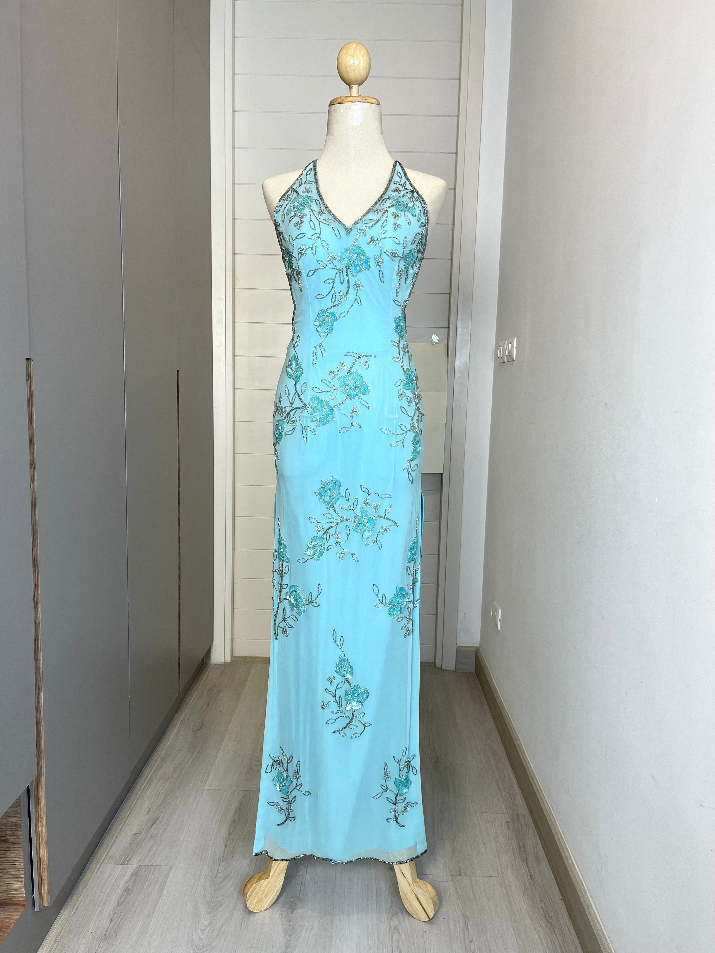 V08 Vintage David's Bridal Blue Evening Gown (XXS) *ชุดใหม่