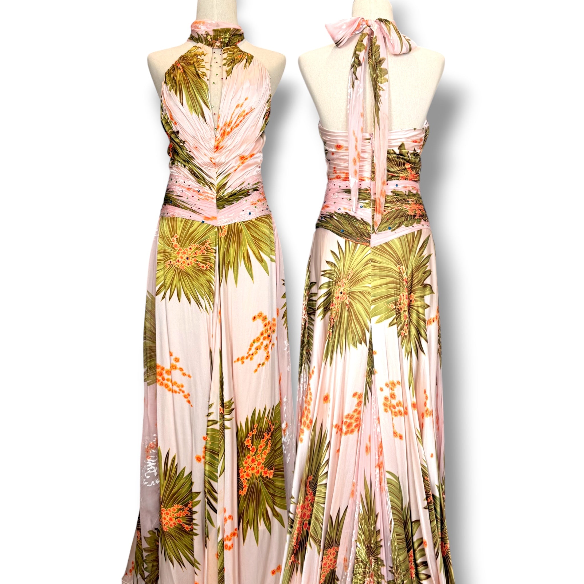 V320 Vintage Jovani Blush Tropicana Halter Gown (XS)