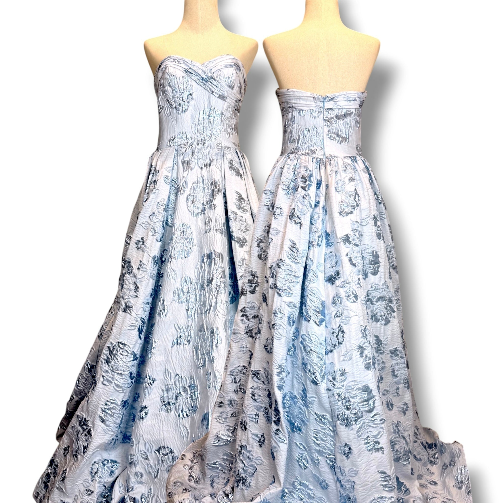 V296 Vintage Style Mac Duggal Silver Mist Floral Ball Gown (XS-S)