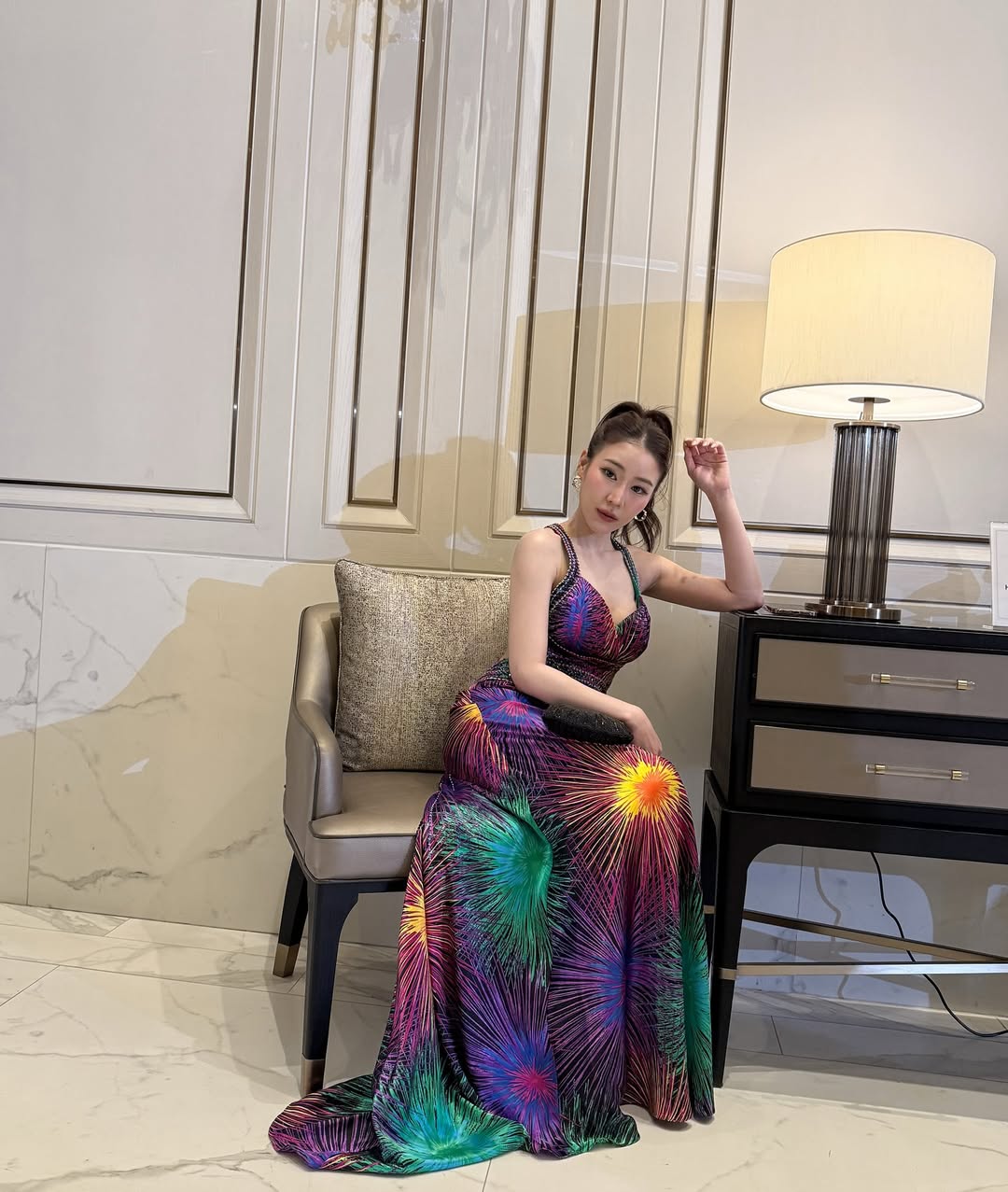 D16 David's Bridal Purple Firework Evening Gown (XS)