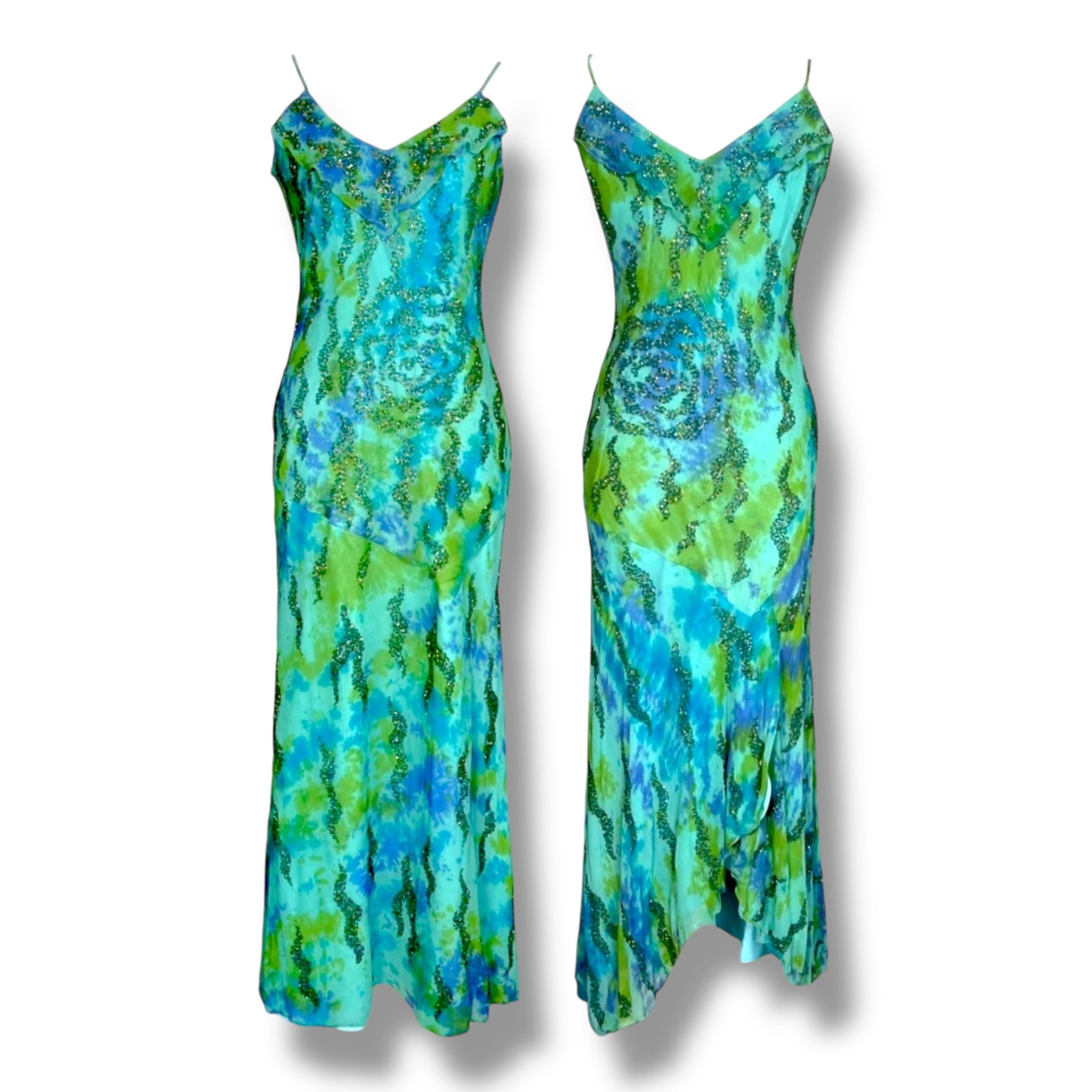 V101 Vintage Super Rare Teal Beaded dress (XS-S)