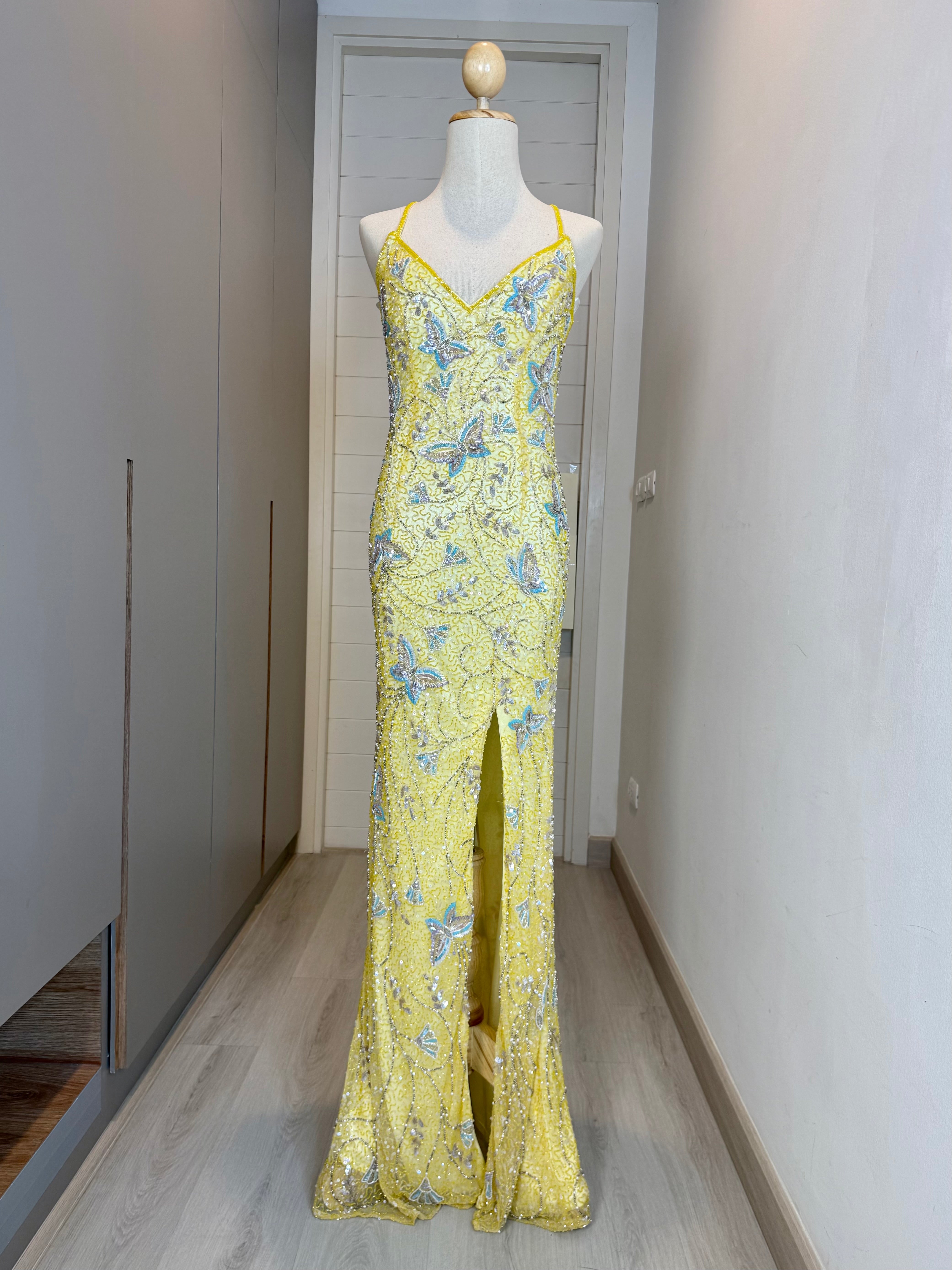 V247 Vintage Primavera Aurora Butterfly Beaded Slit Gown (XS–S)
