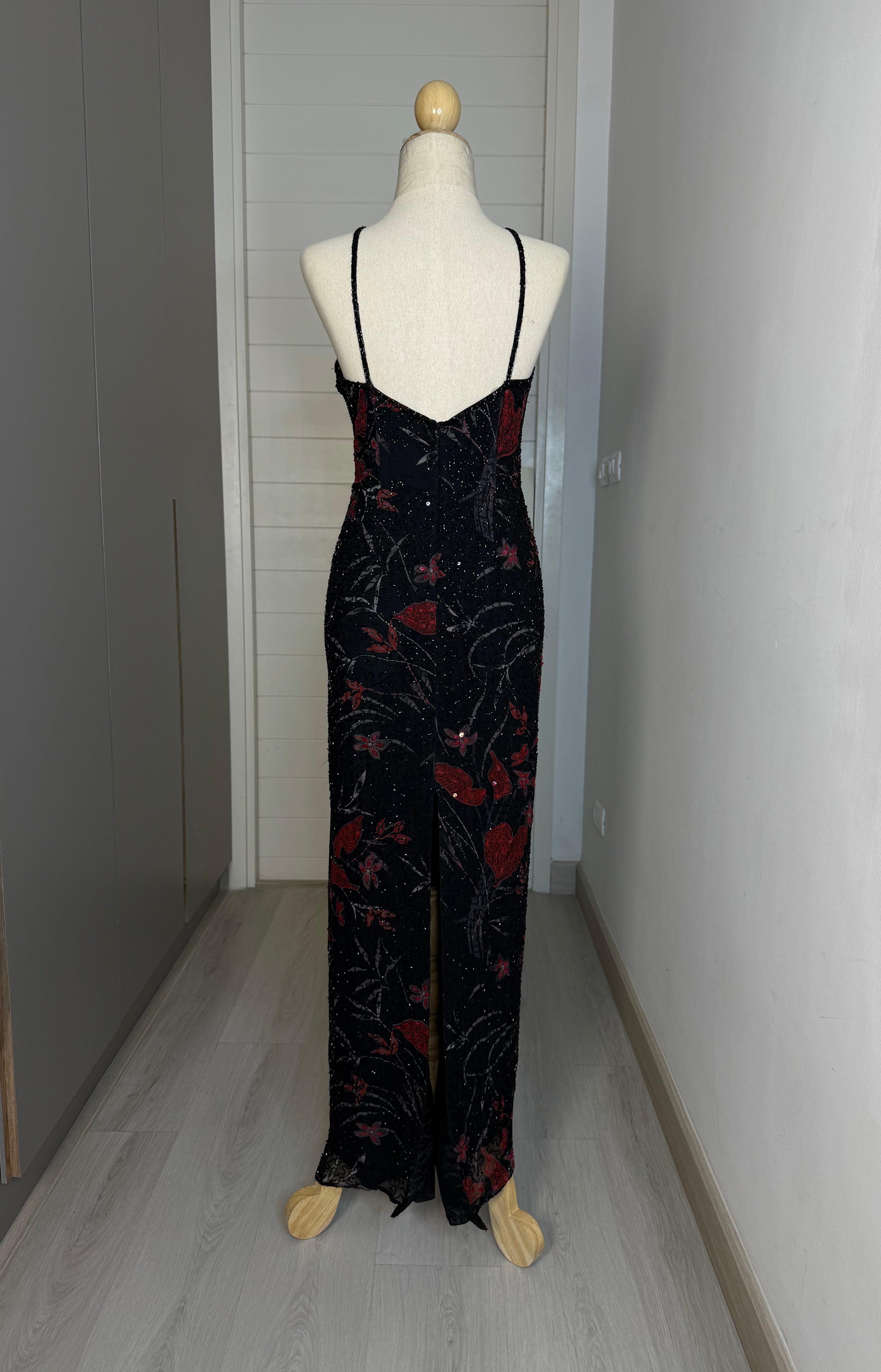 V16 Vintage Papell Black Evening Gown (XS-S)
