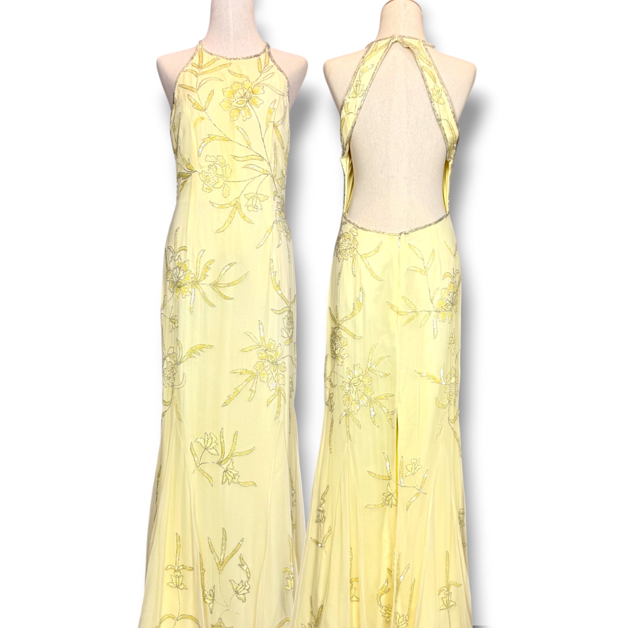 V309 Vintage Cache Butter Blossom Open Back Gown (M)
