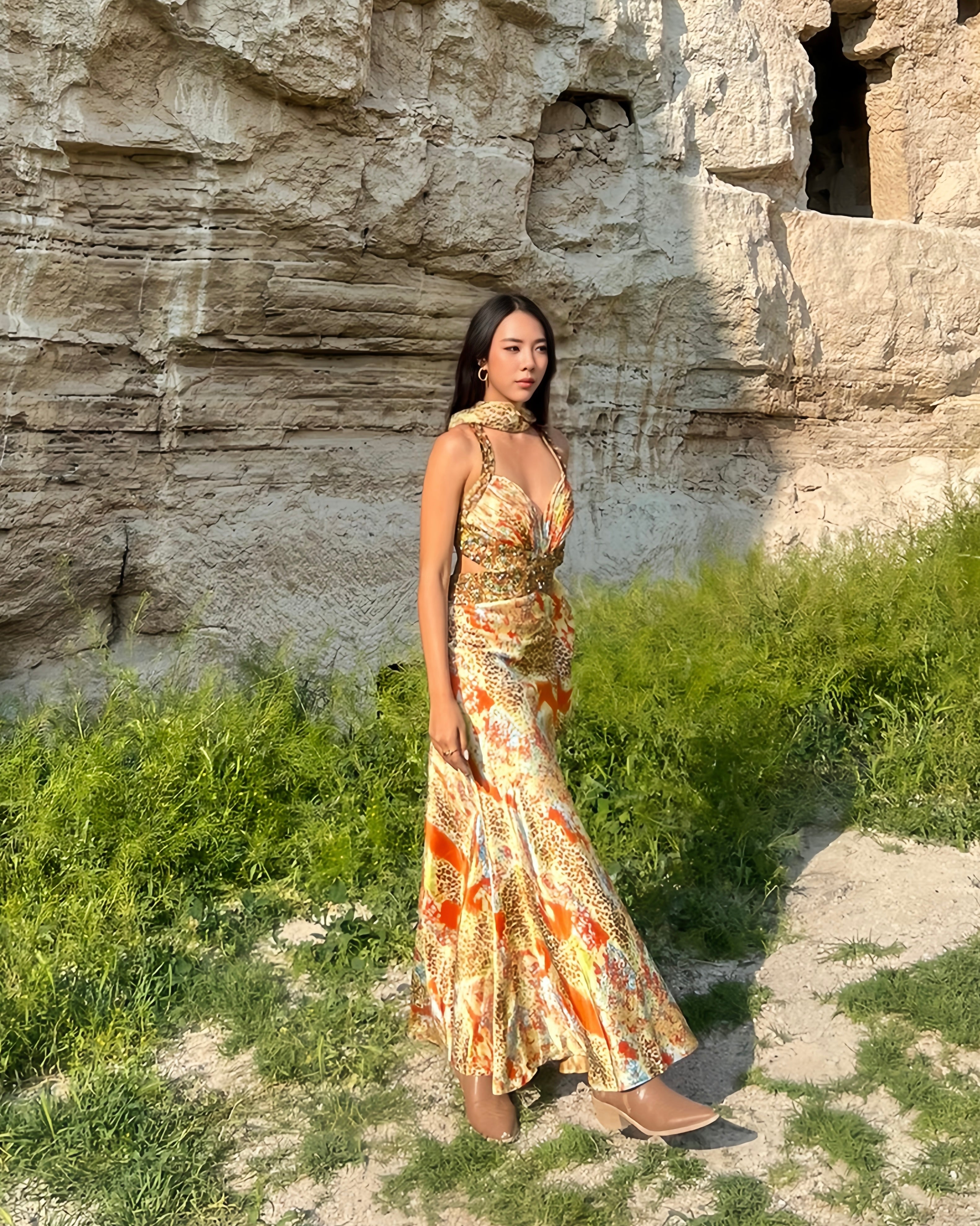 V120 Vintage La Femme Leopard Abstract Gown (XS)