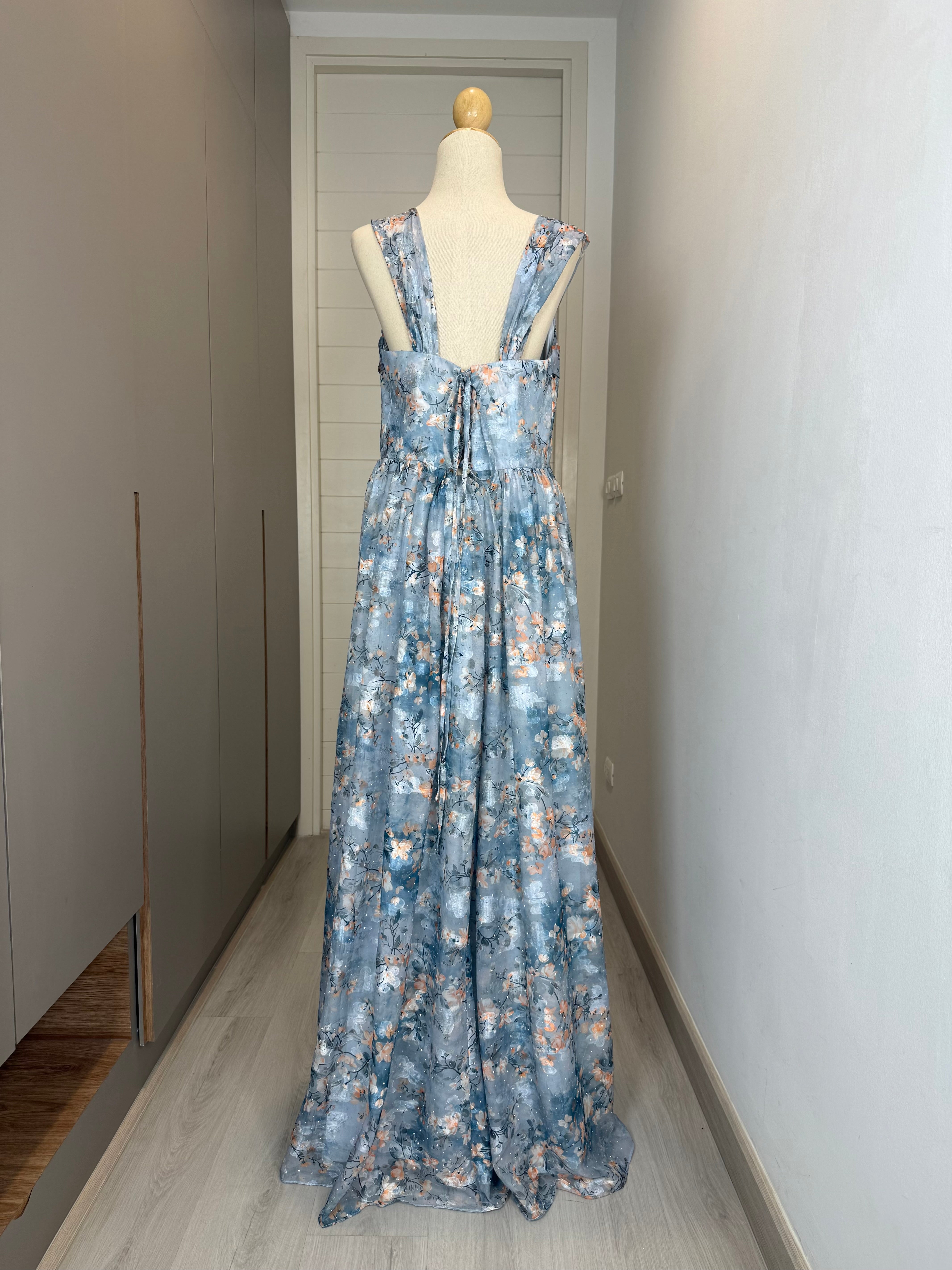 V164 Blue Blossom Garden Beaded Dress (L-XL)