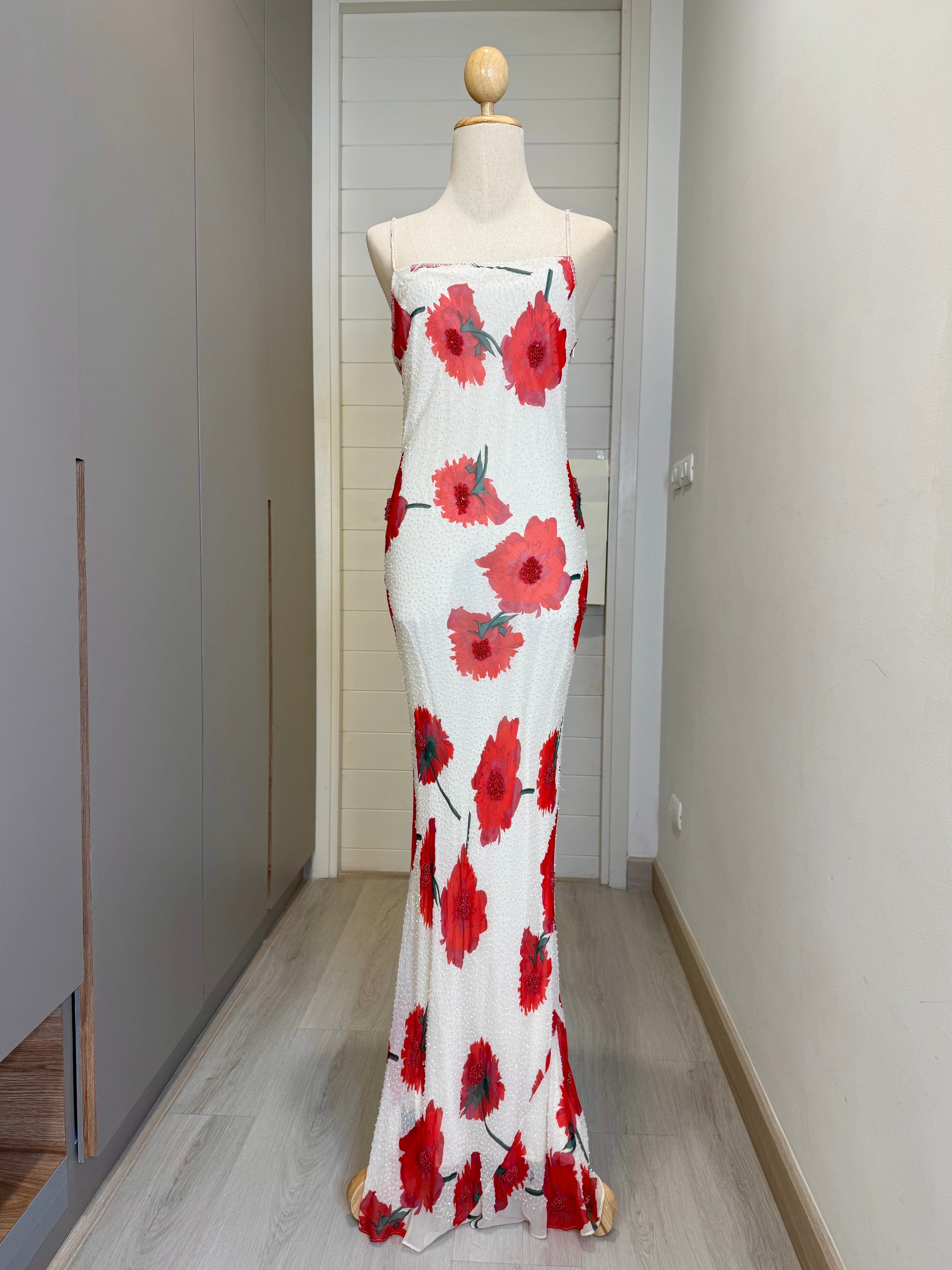 V229 Vintage Super Rare Cache Poppy Bloom Column Dress (XS-S)