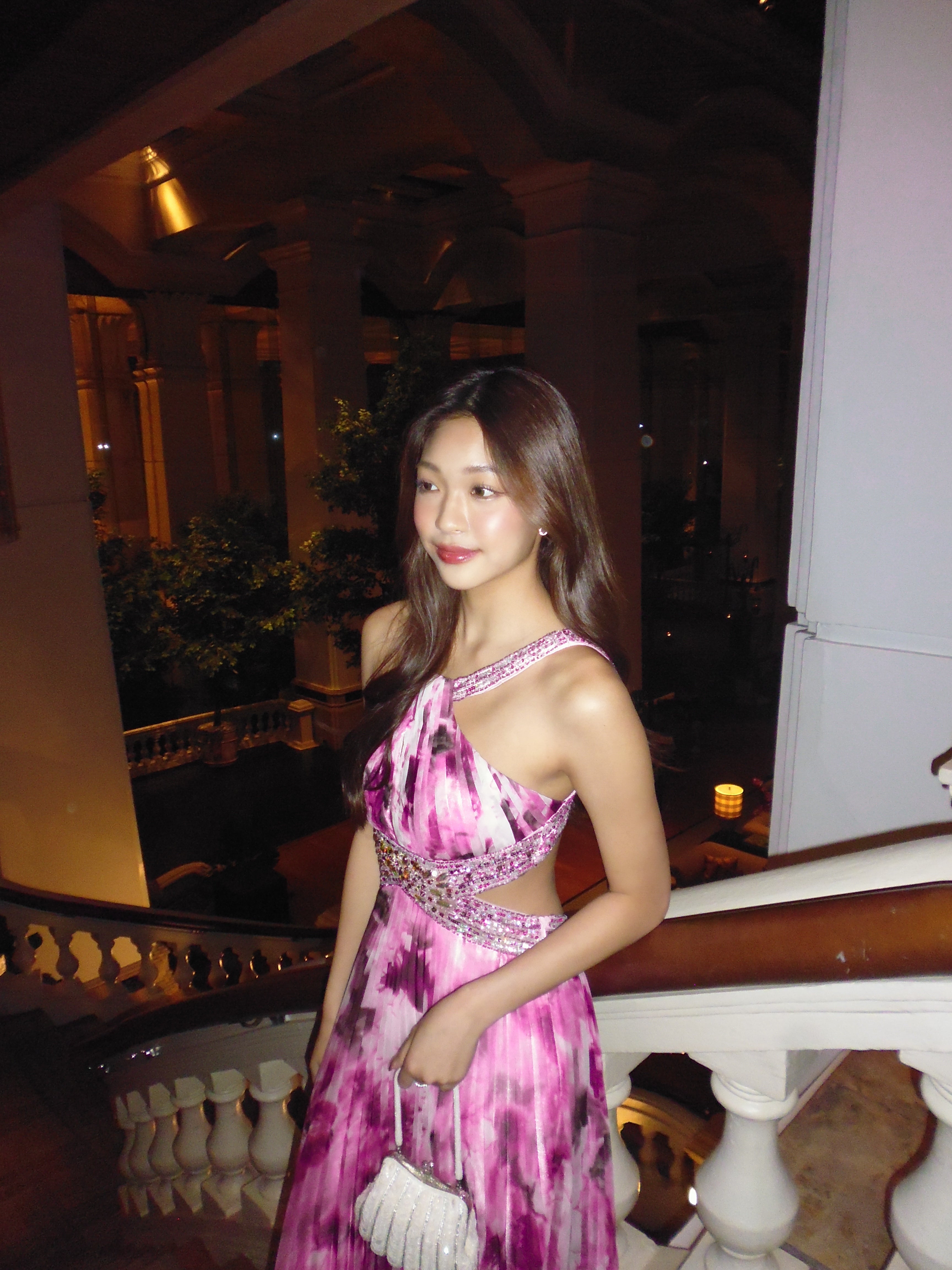 D06 Dave & Johnny Pink Floral Evening Gown (XS-S)