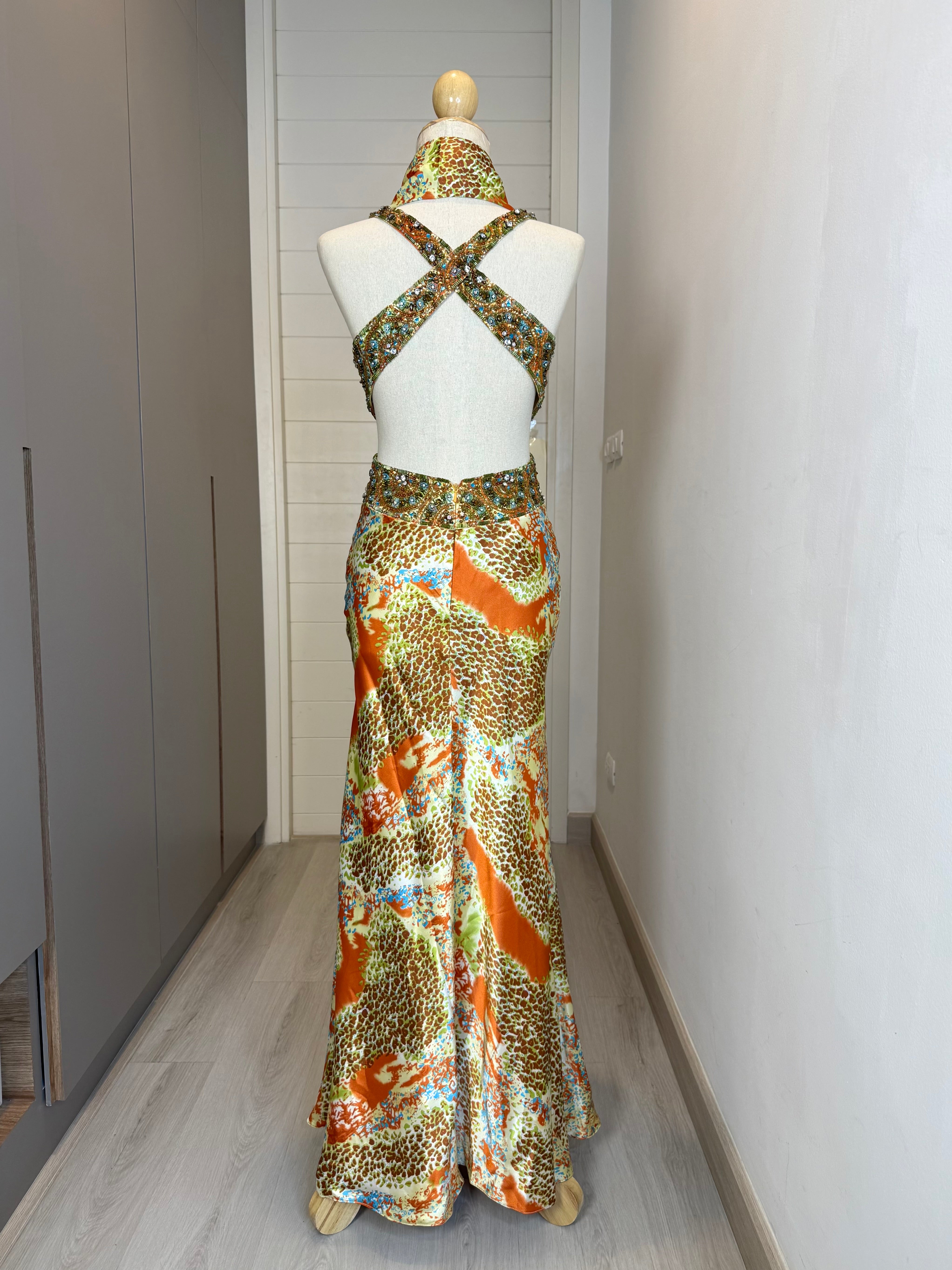 V120 Vintage La Femme Leopard Abstract Gown (XS)
