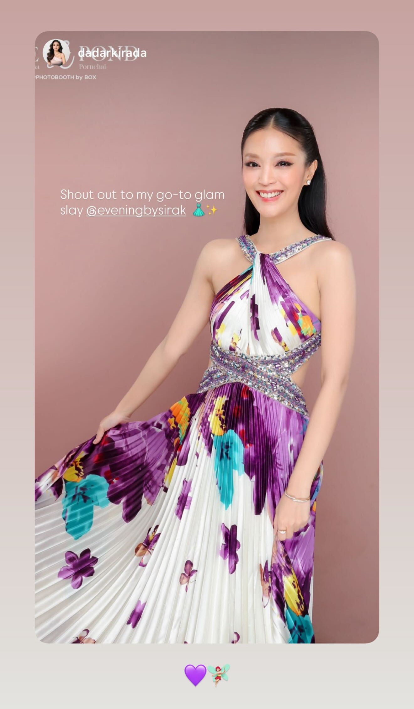 V201 Vintage Dave and Johnny Violet Floral Pleated Gown (XS-S) *ตัดความยาวพิเศษสำหรับสาว Petite*