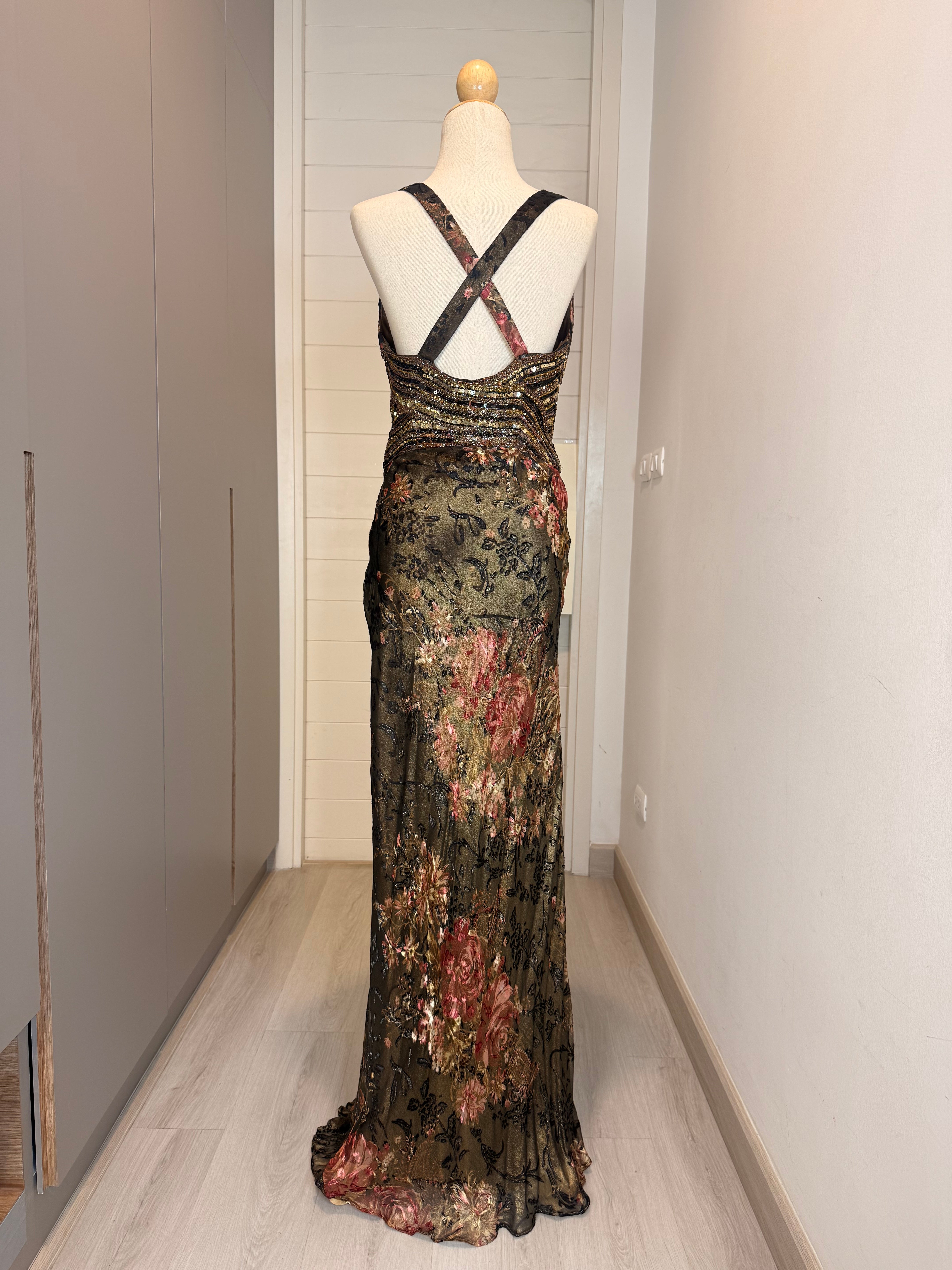 V283 Vintage Jovani Midnight Rose Beaded Gown (M)