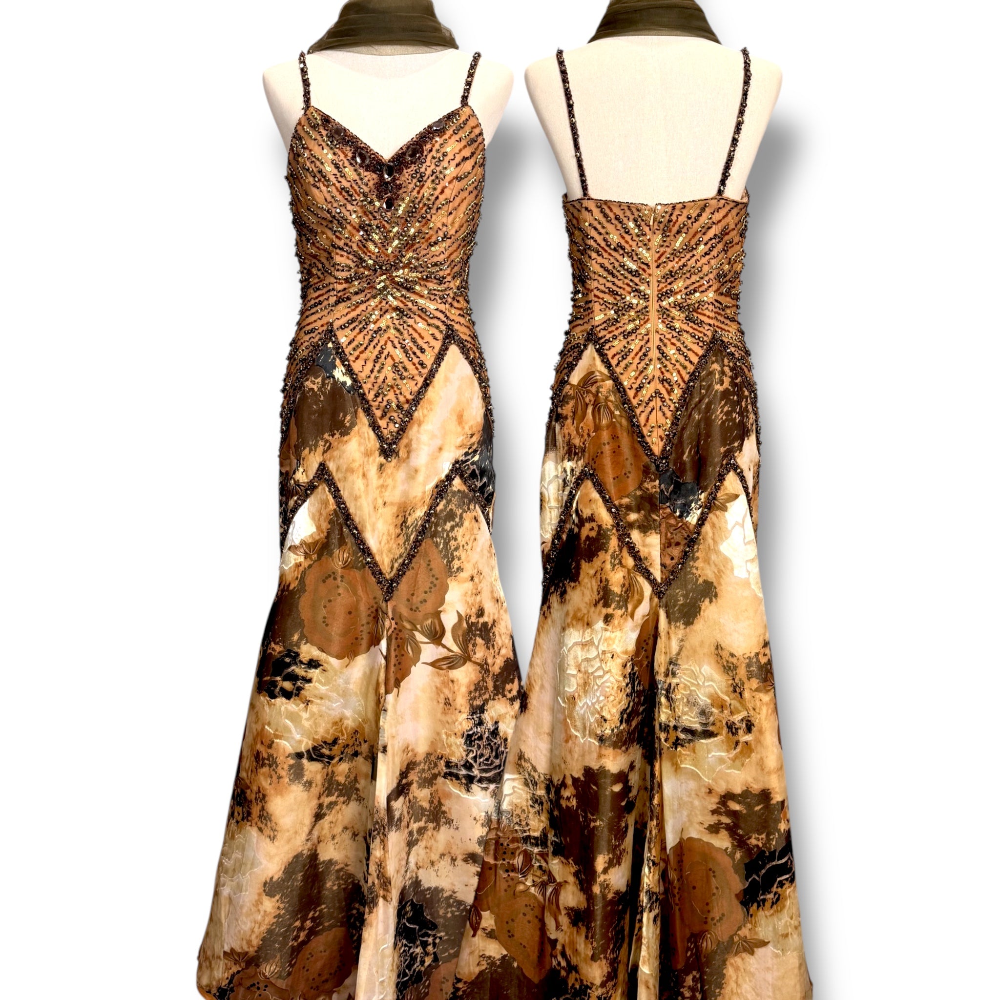 V270 Vintage Bronze Mirage Beaded Gown (S-M)