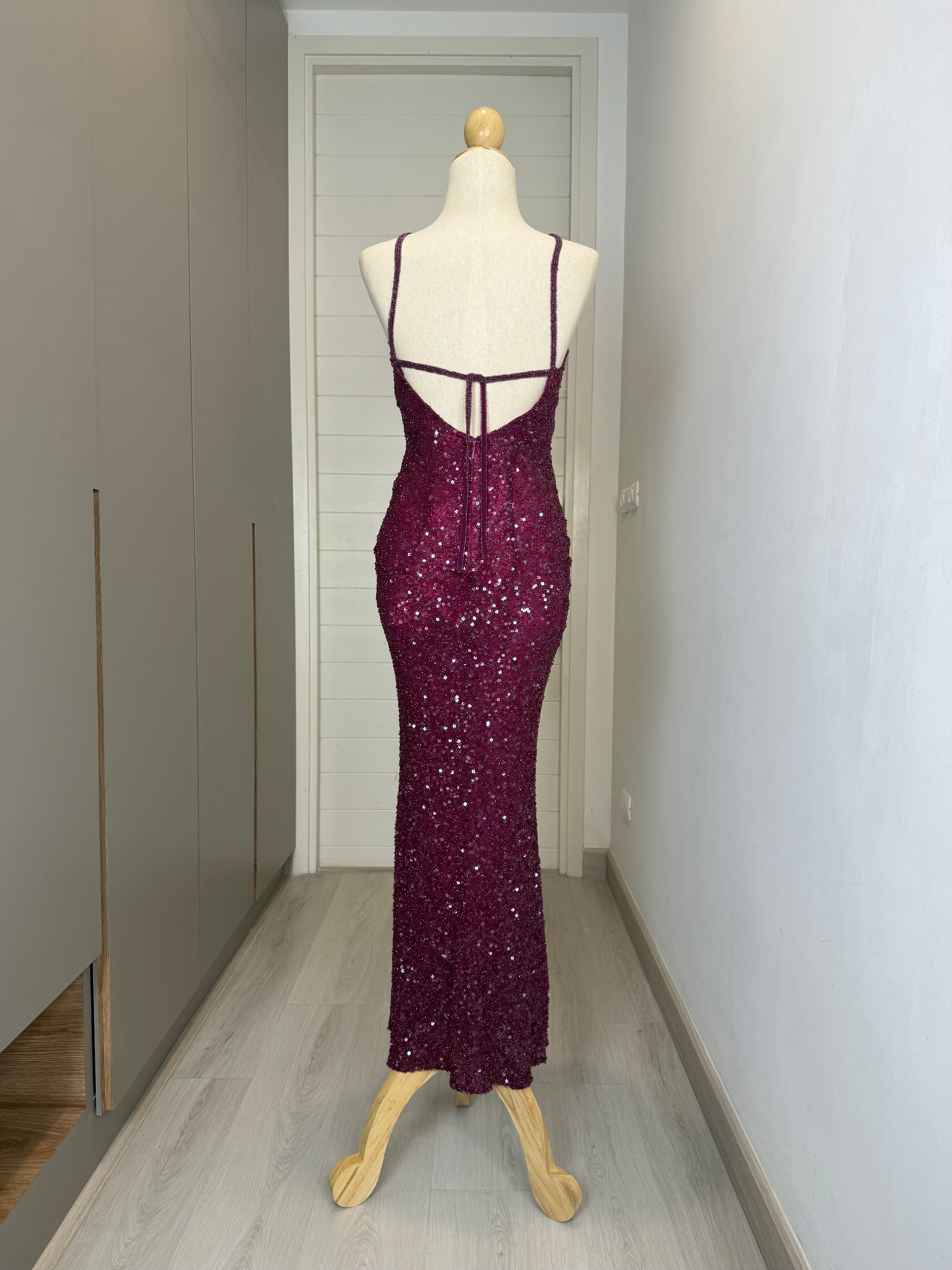 V192 Vintage Scala Garnet Shine Sequin Gown (XS-S)