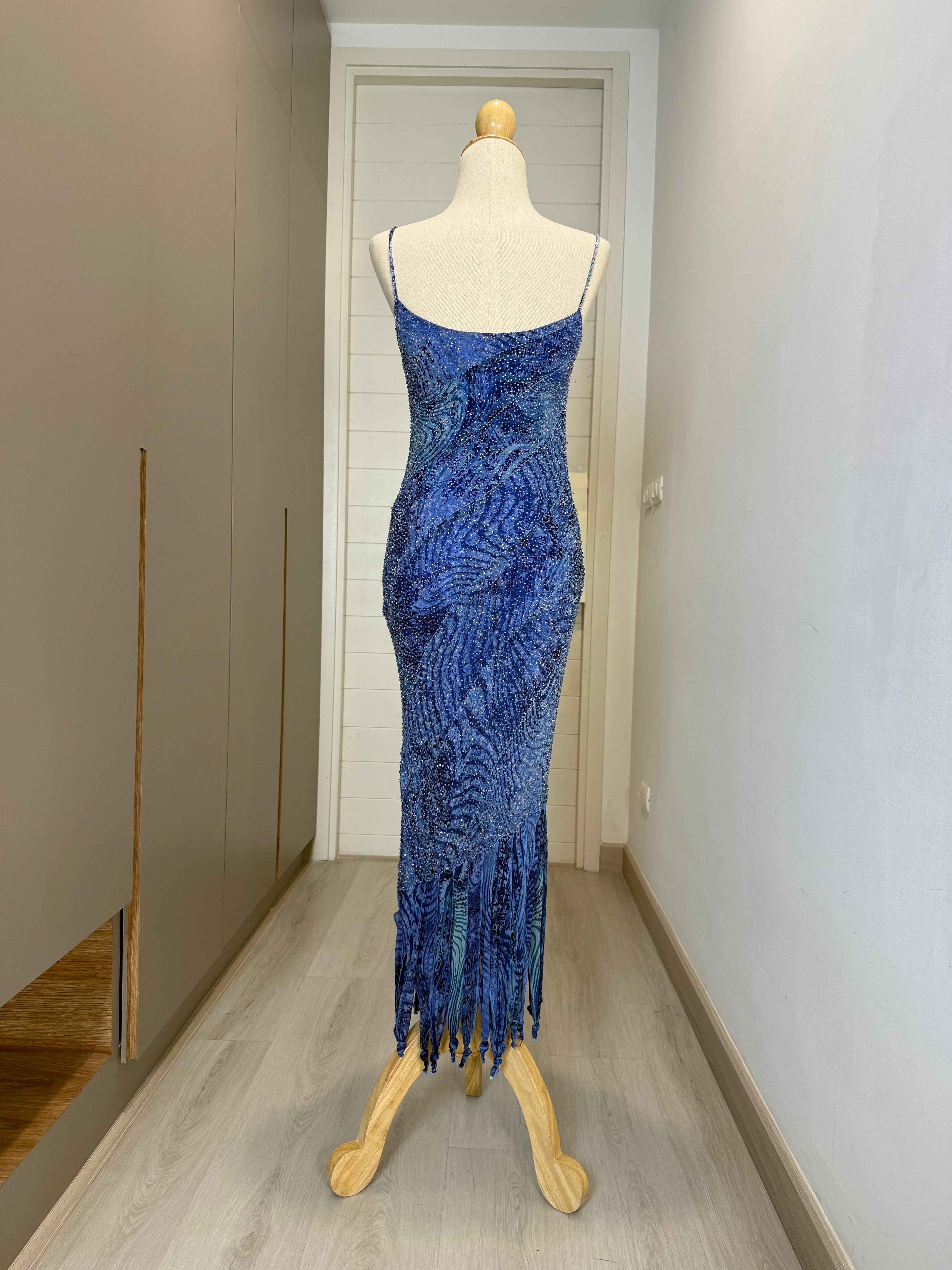 V226 Vintage Midnight Wave Beaded Dress (XS-S)