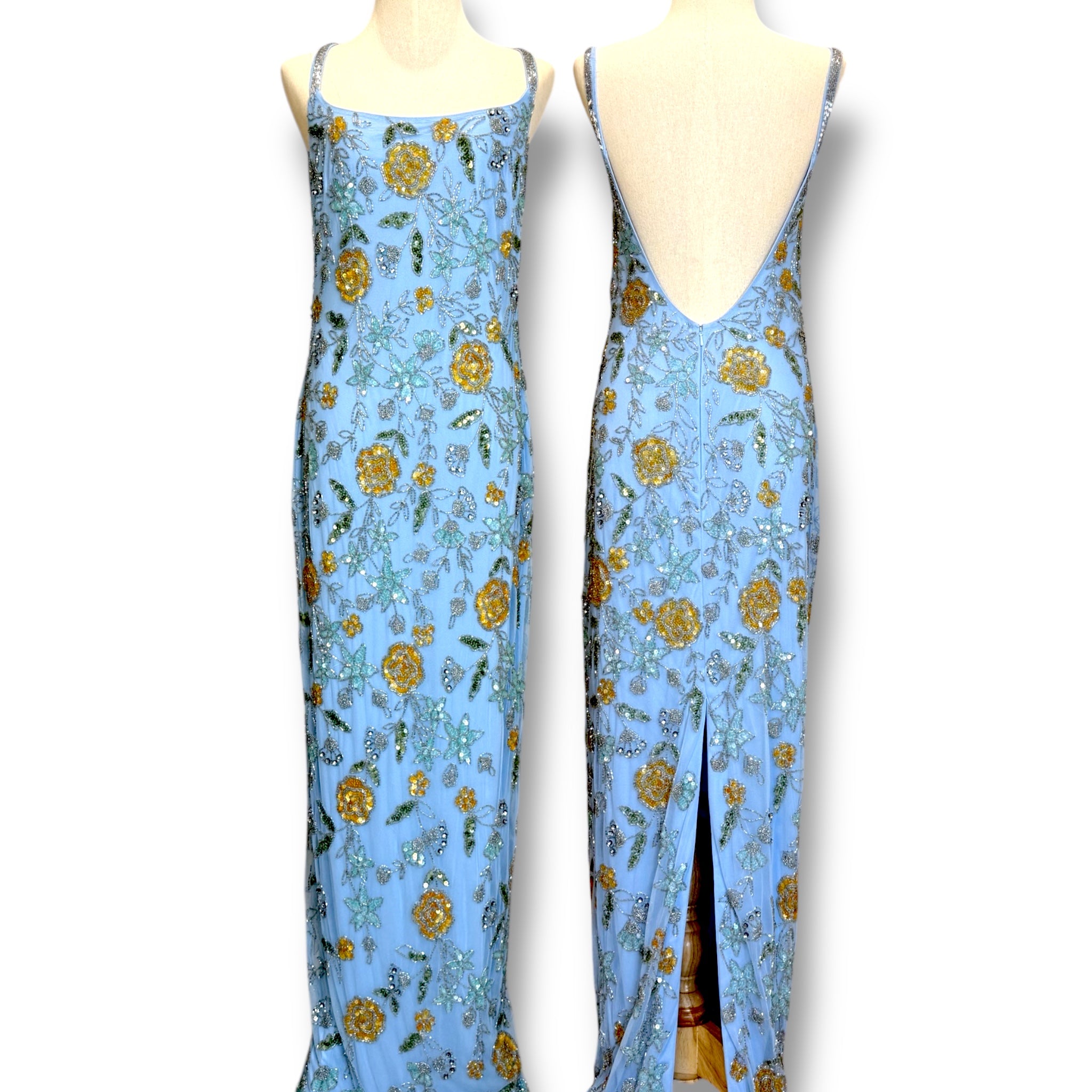 V231 Vintage Style Mac Duggal Sky Garden Beaded Gown (L-XL)