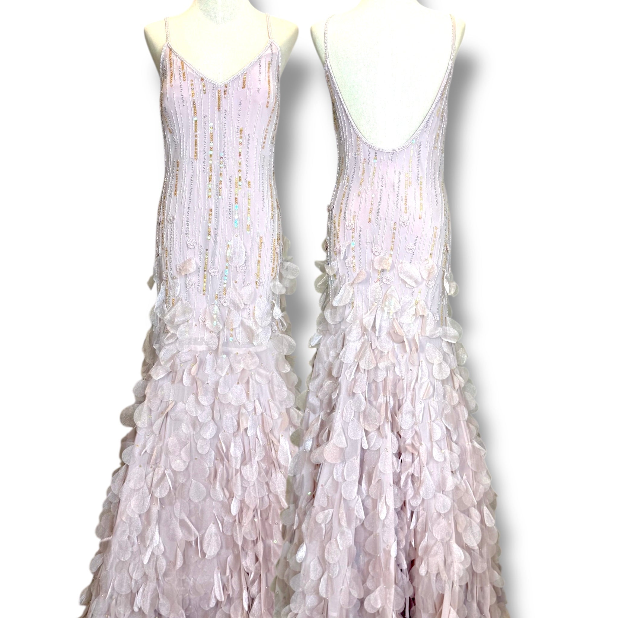 V245 Vintage Aspeed Dusty Rose Petal Beaded Gown (M-L)