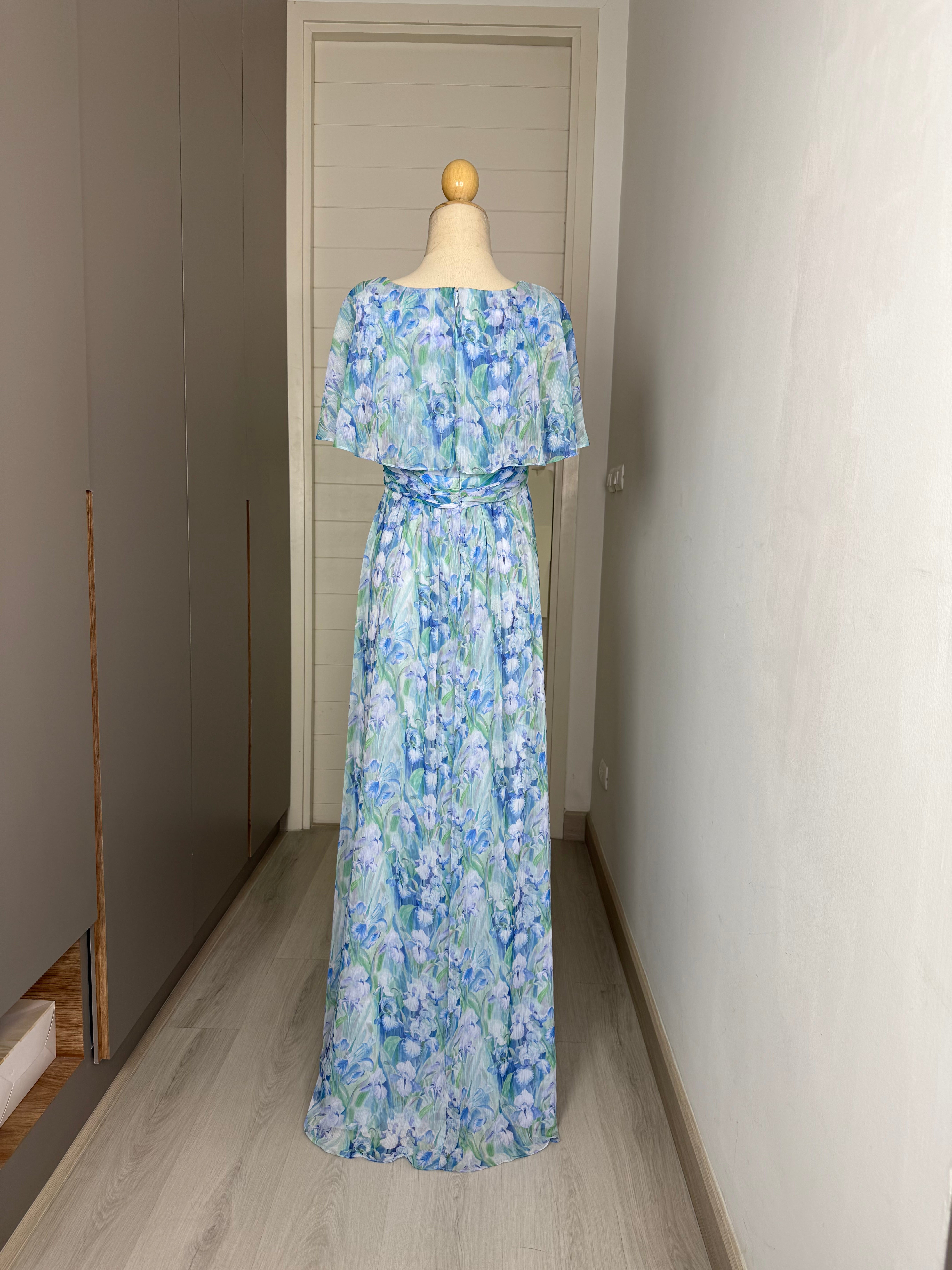 V106 Vintage Papell Sky Blue Chiffon Gown (S)