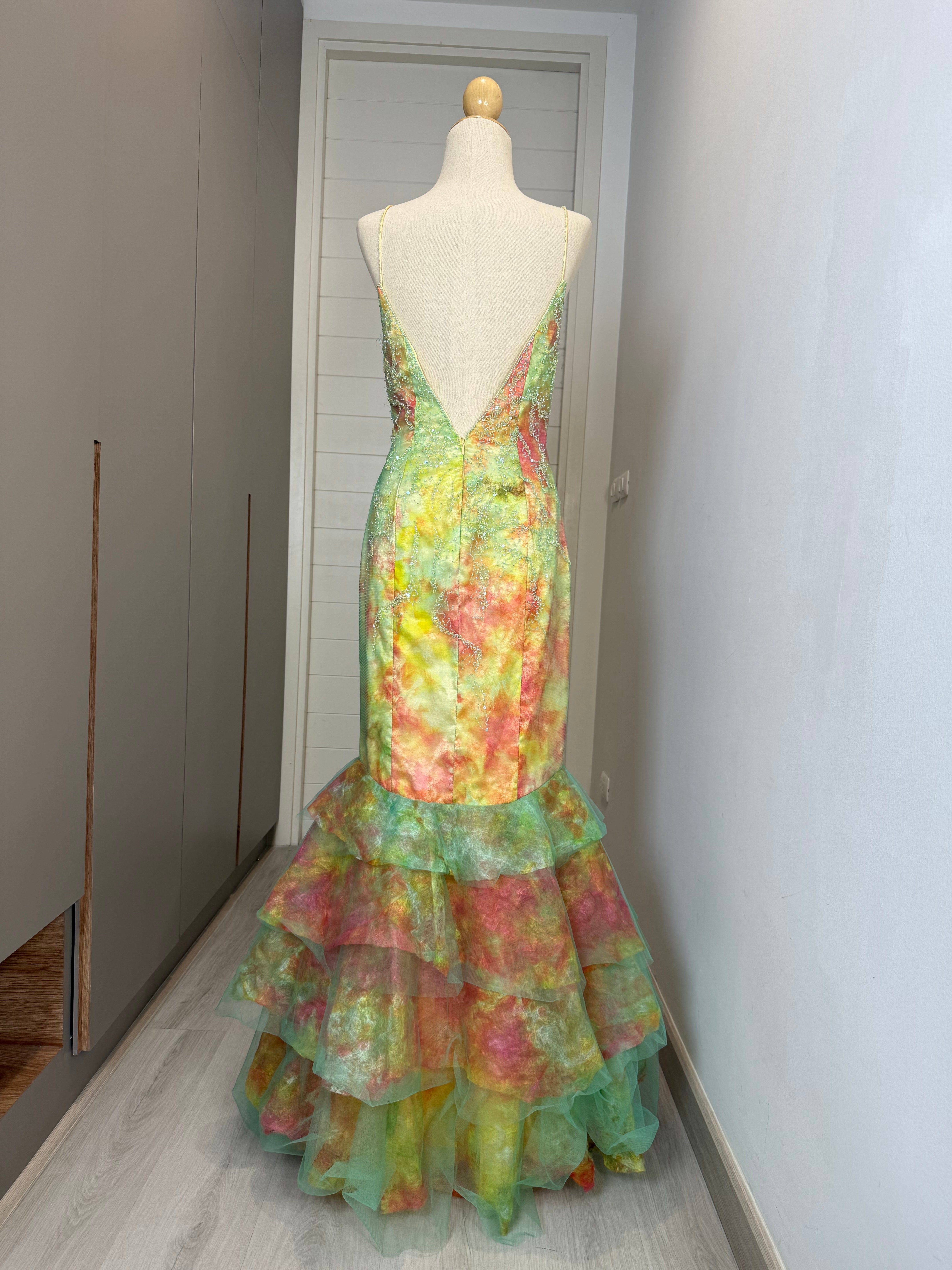 V209 Vintage Precious Formals Citrus Bloom Mermaid Dress (S-M)