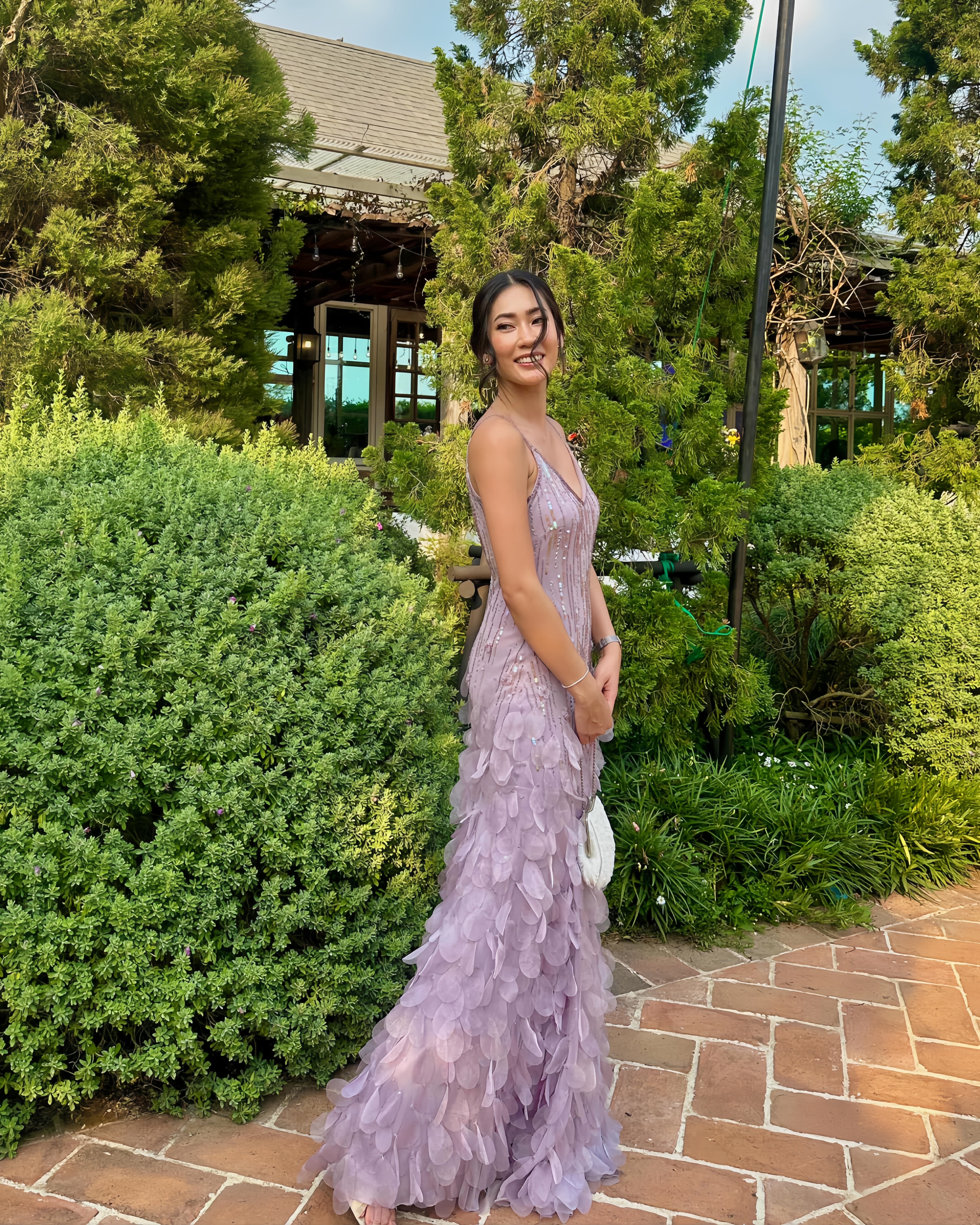 V263 Vintage Lavender Petal Beaded Gown (S)