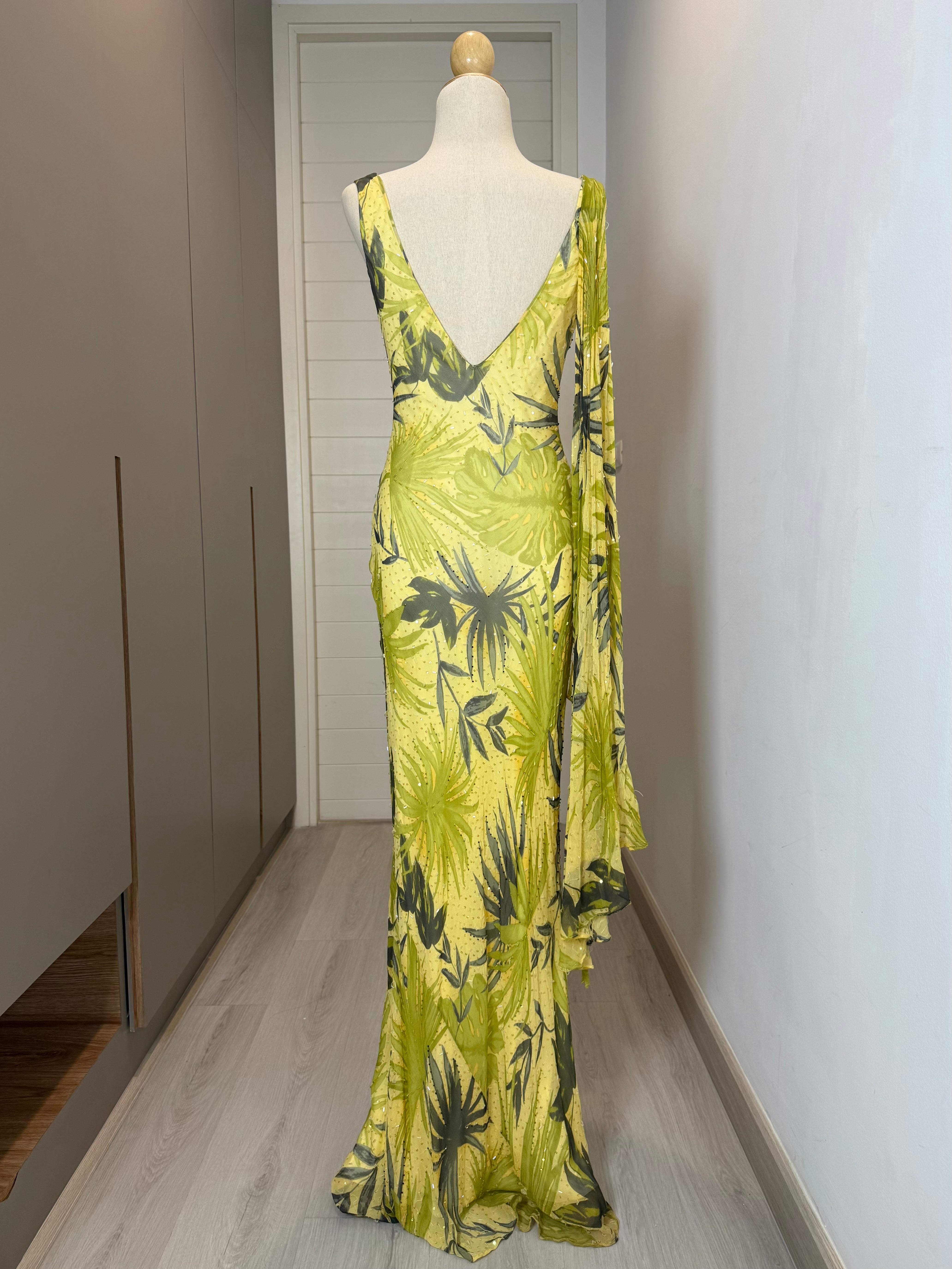 V196 Vintage Super Rare Sue Wong Tropical Beaded Gown (XS–S)