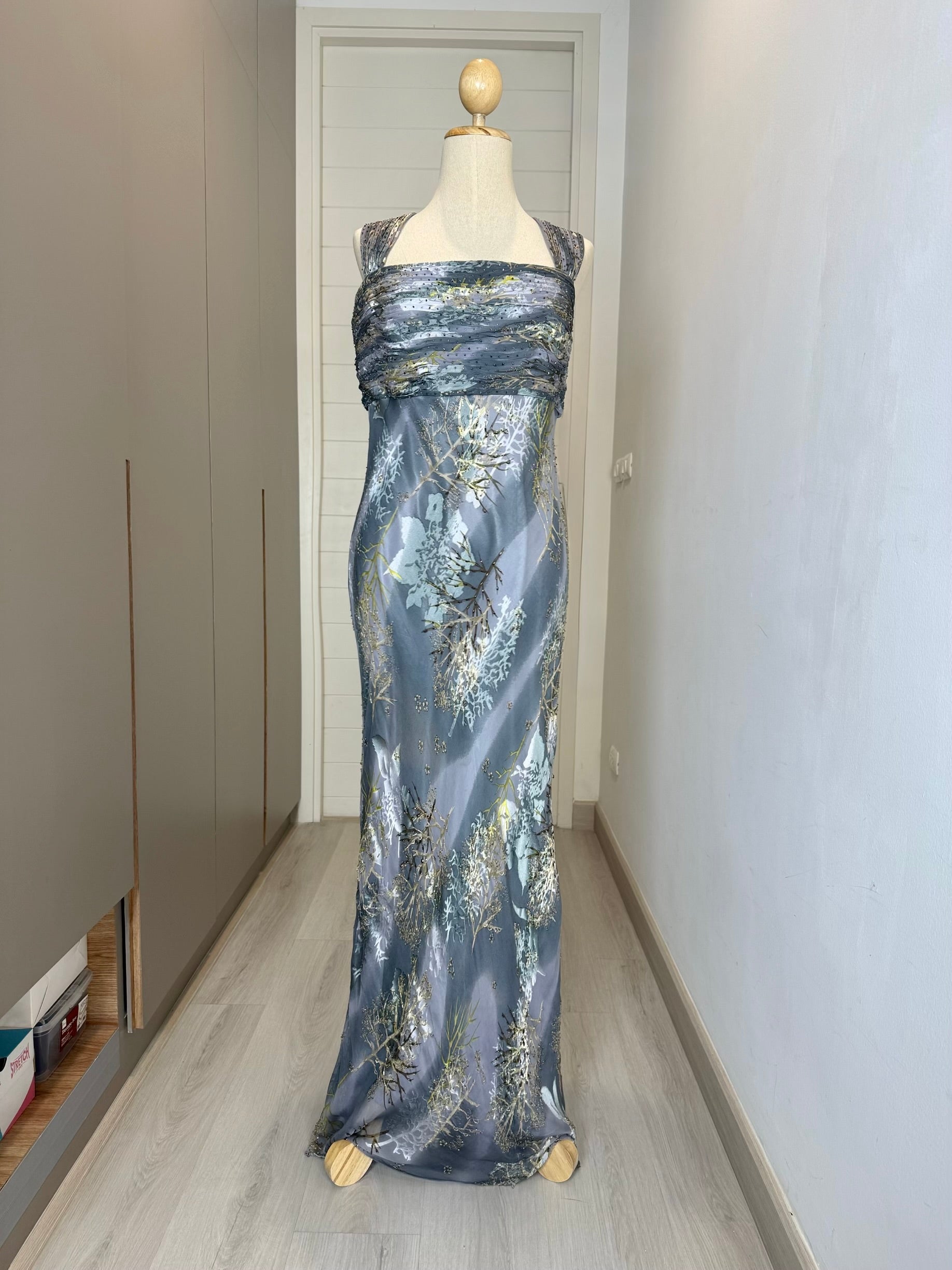 V249 Vintage Montage Mist Floral Gown (XL–XXL)