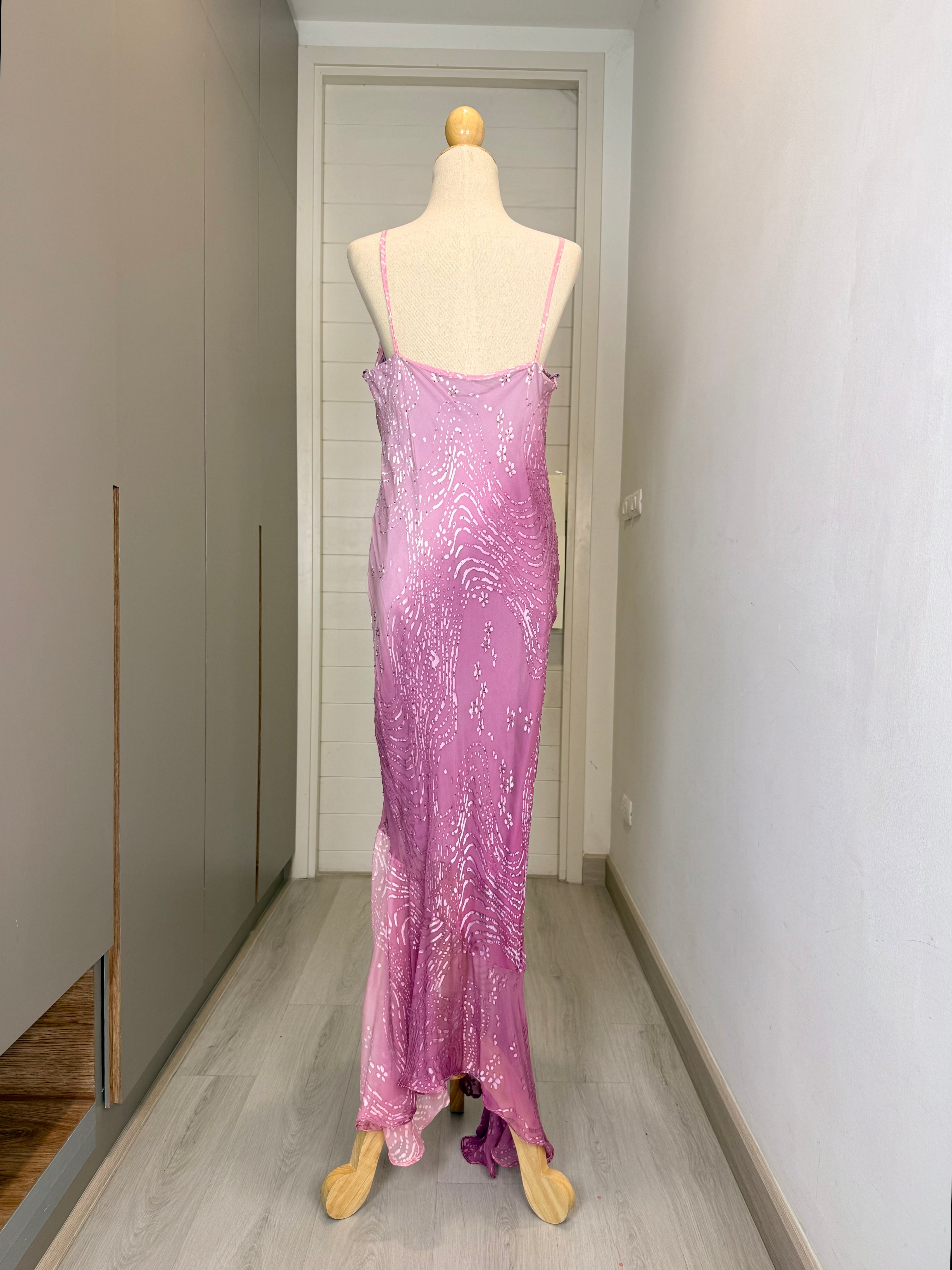 V295 Vintage Brin de Femme Lavender Blossom Beaded Gown (M)