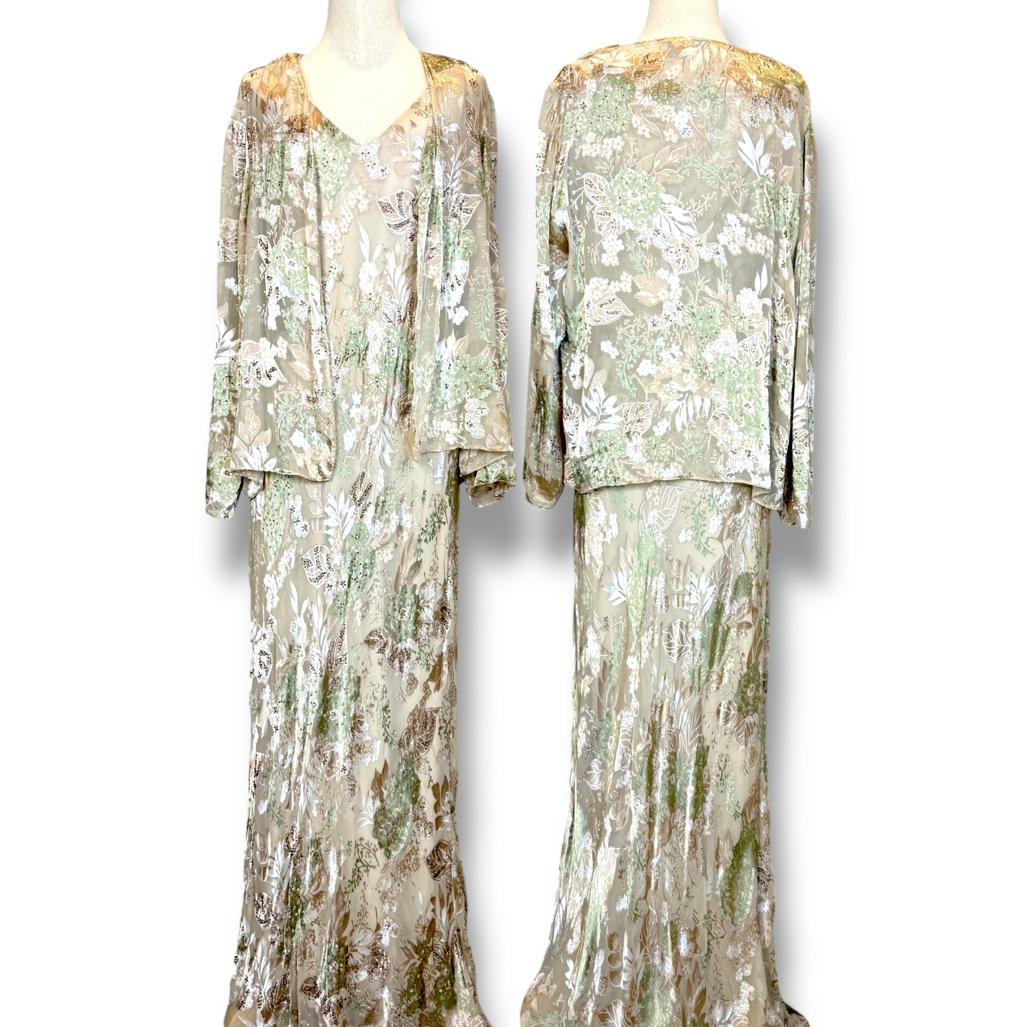 V253 Vintage Alex Evenings Burnout Garden Glow Dress Set (L-XL)