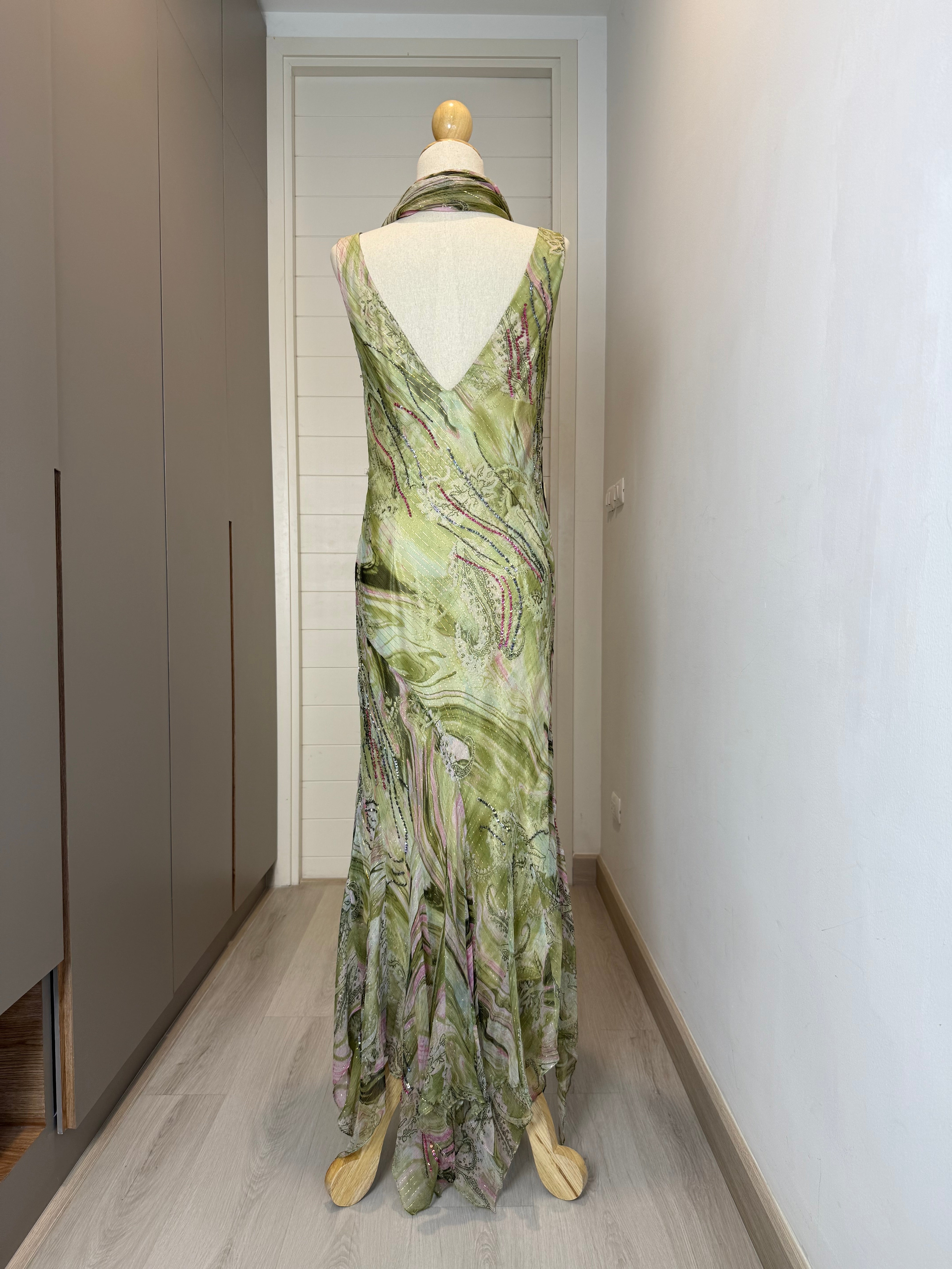 V178 Vintage Sage Green Garden Draped Gown (S-M)