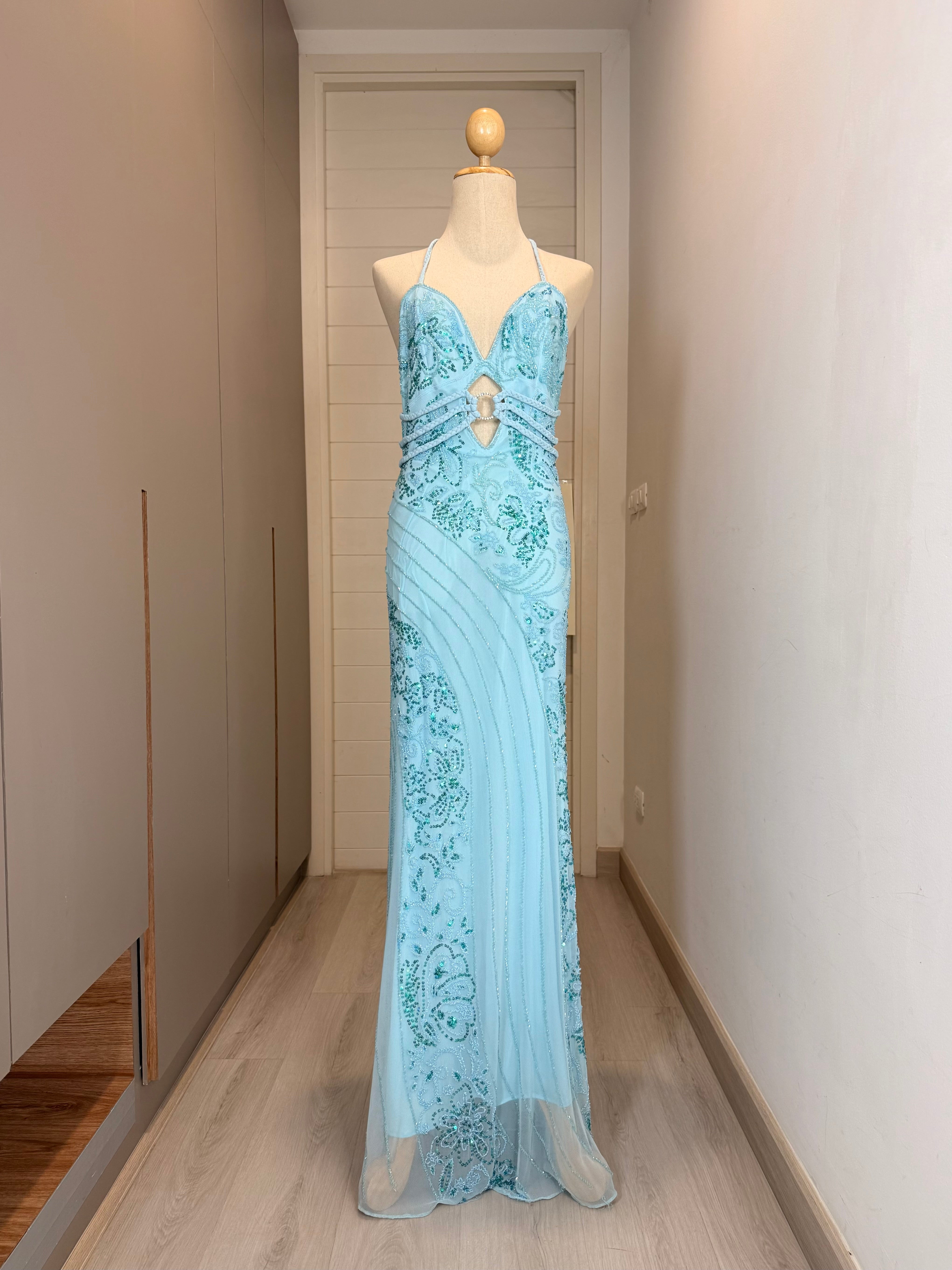 V292 Vintage Attitude by Debra Crystal Cascade Gown (M-L)