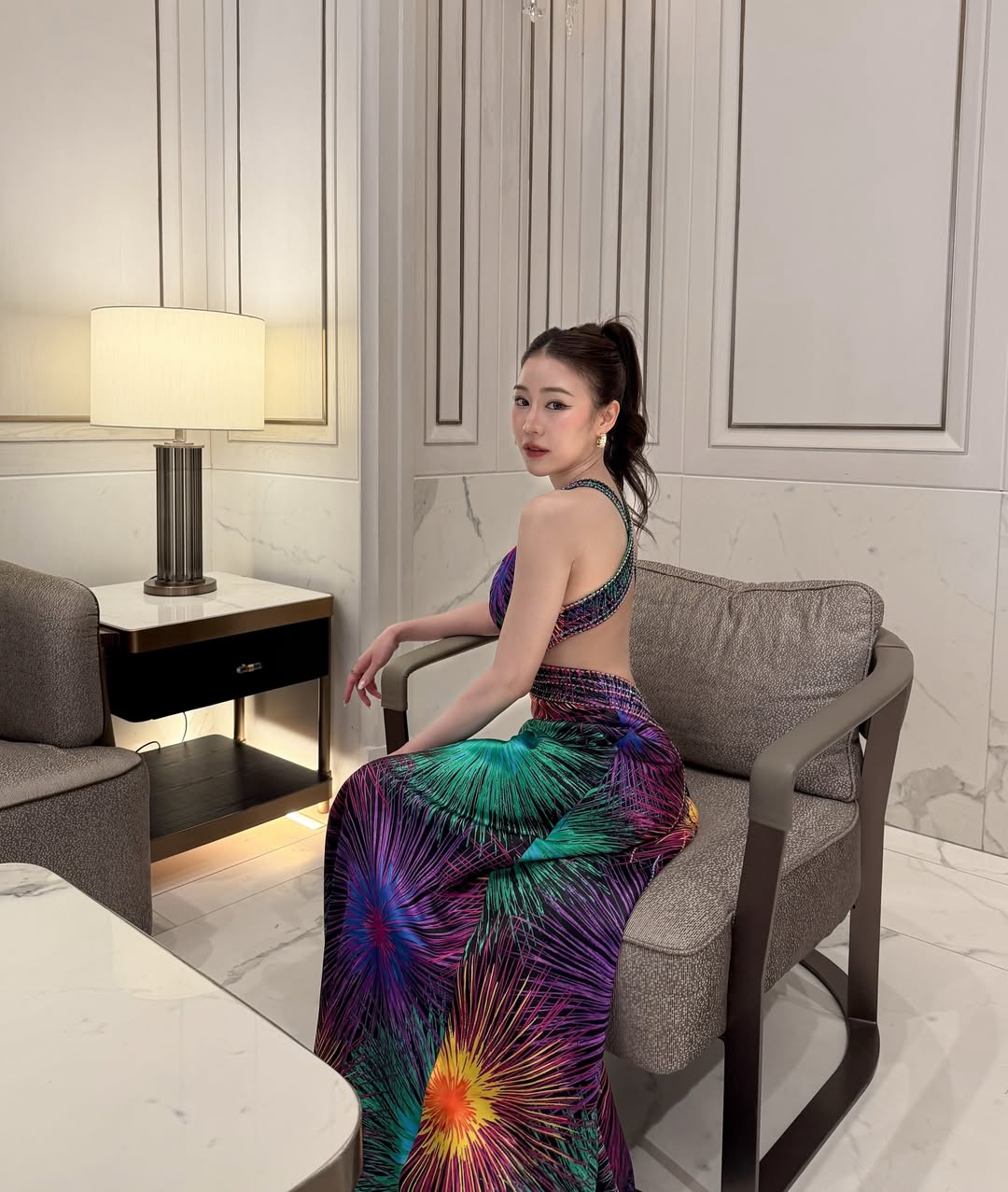 D16 David's Bridal Purple Firework Evening Gown (XS)