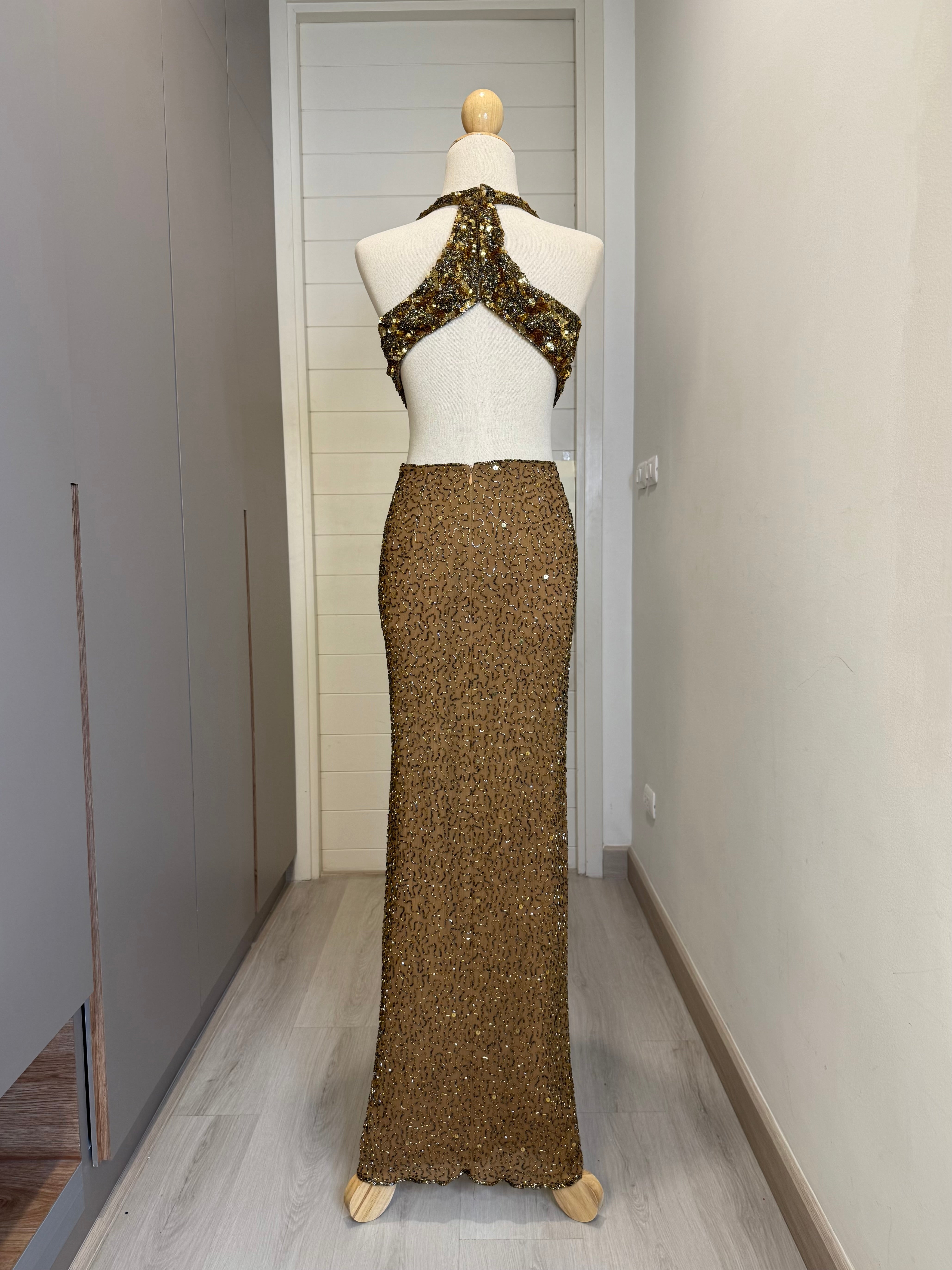 V235 Vintage Sean Collection Bronze Ember Cutout Gown (XS-S)