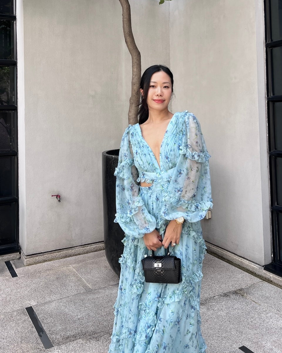 V46 Vintage Style Mac Duggal Blue Evening Gown (S-M)