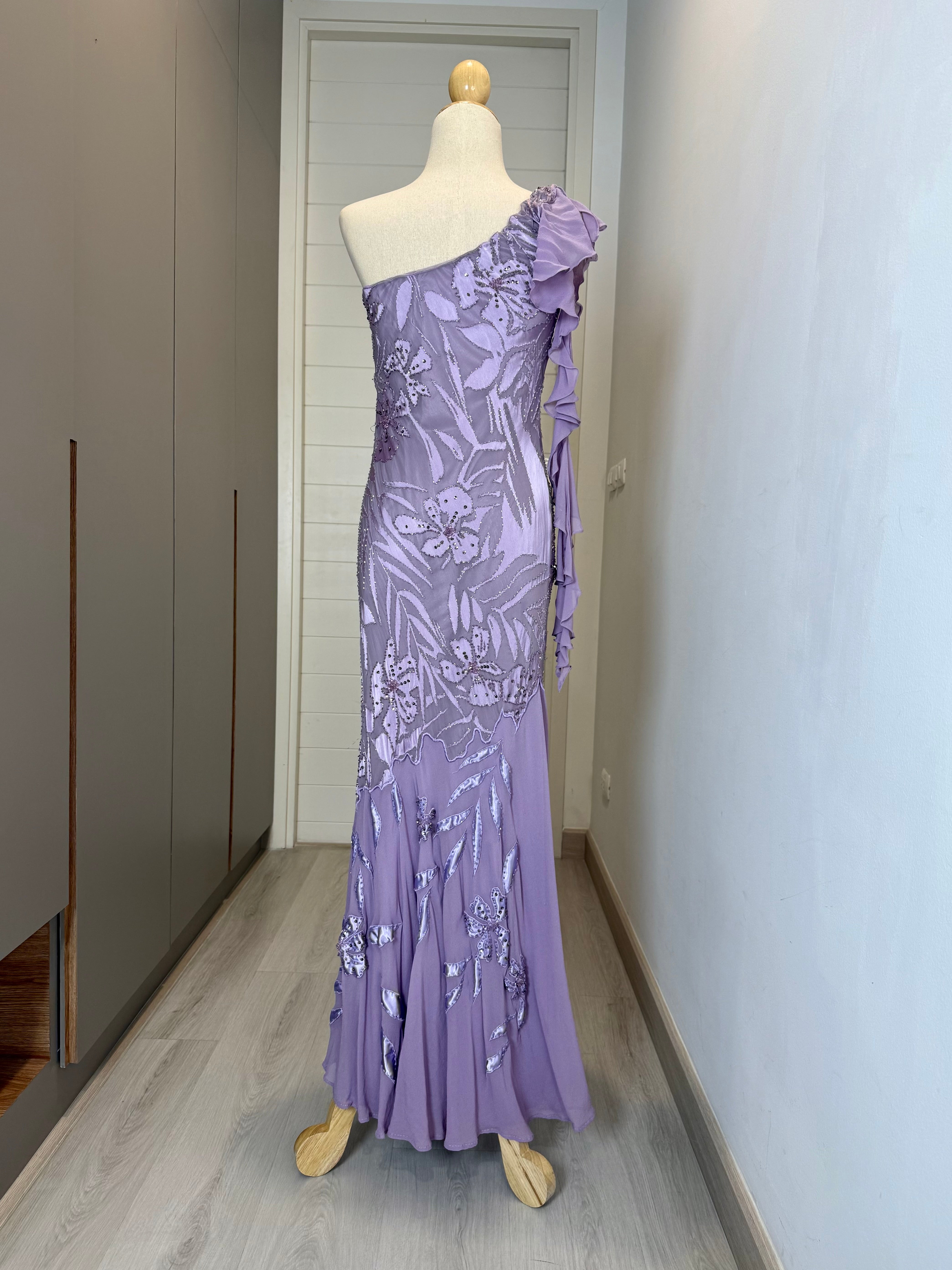 V143 Vintage Super Rare Lillie Rubin One-Shoulder Lilac Gown (S-M)