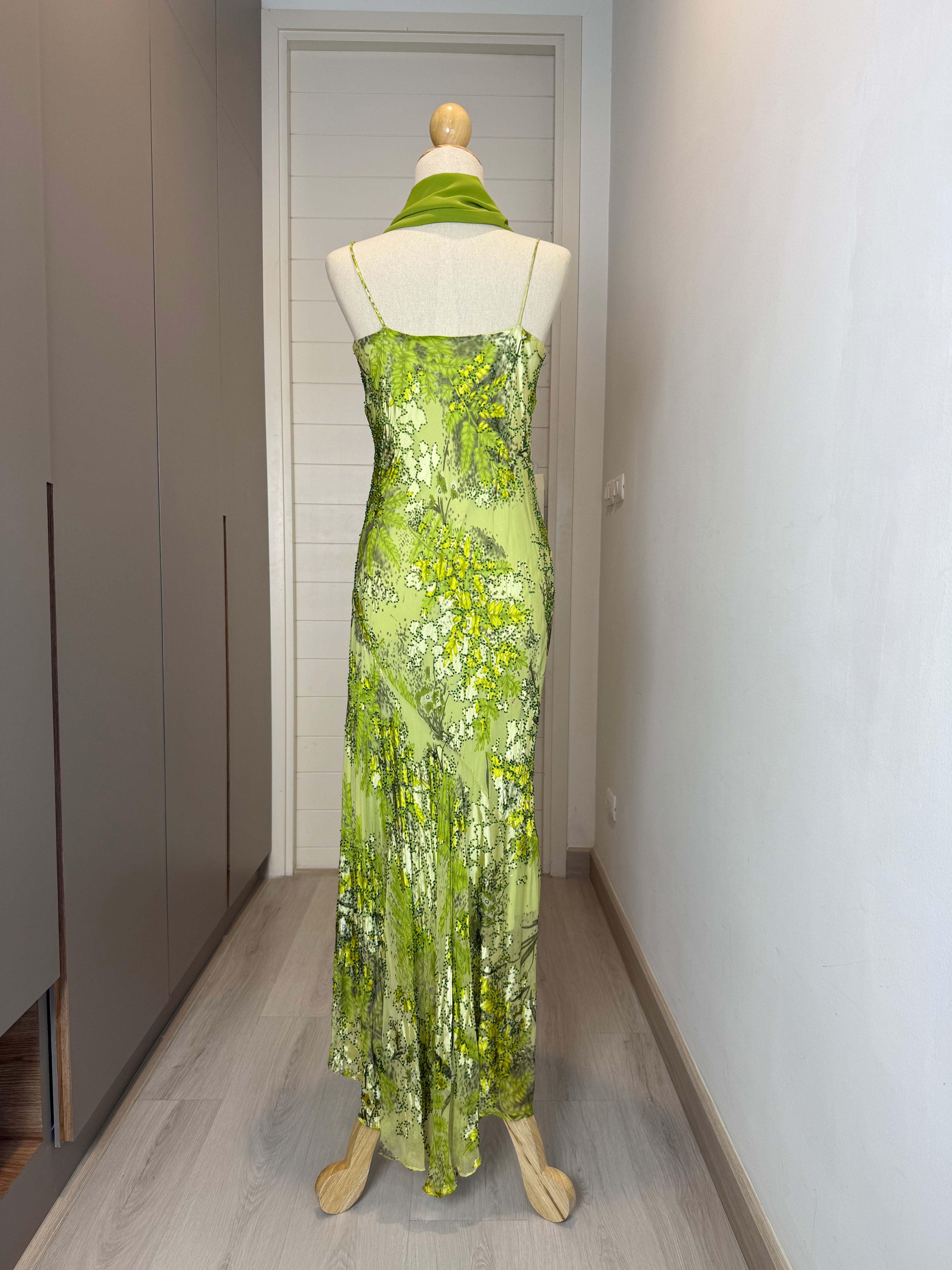V179 Vintage Spring Fern Beaded Gown (S-M)
