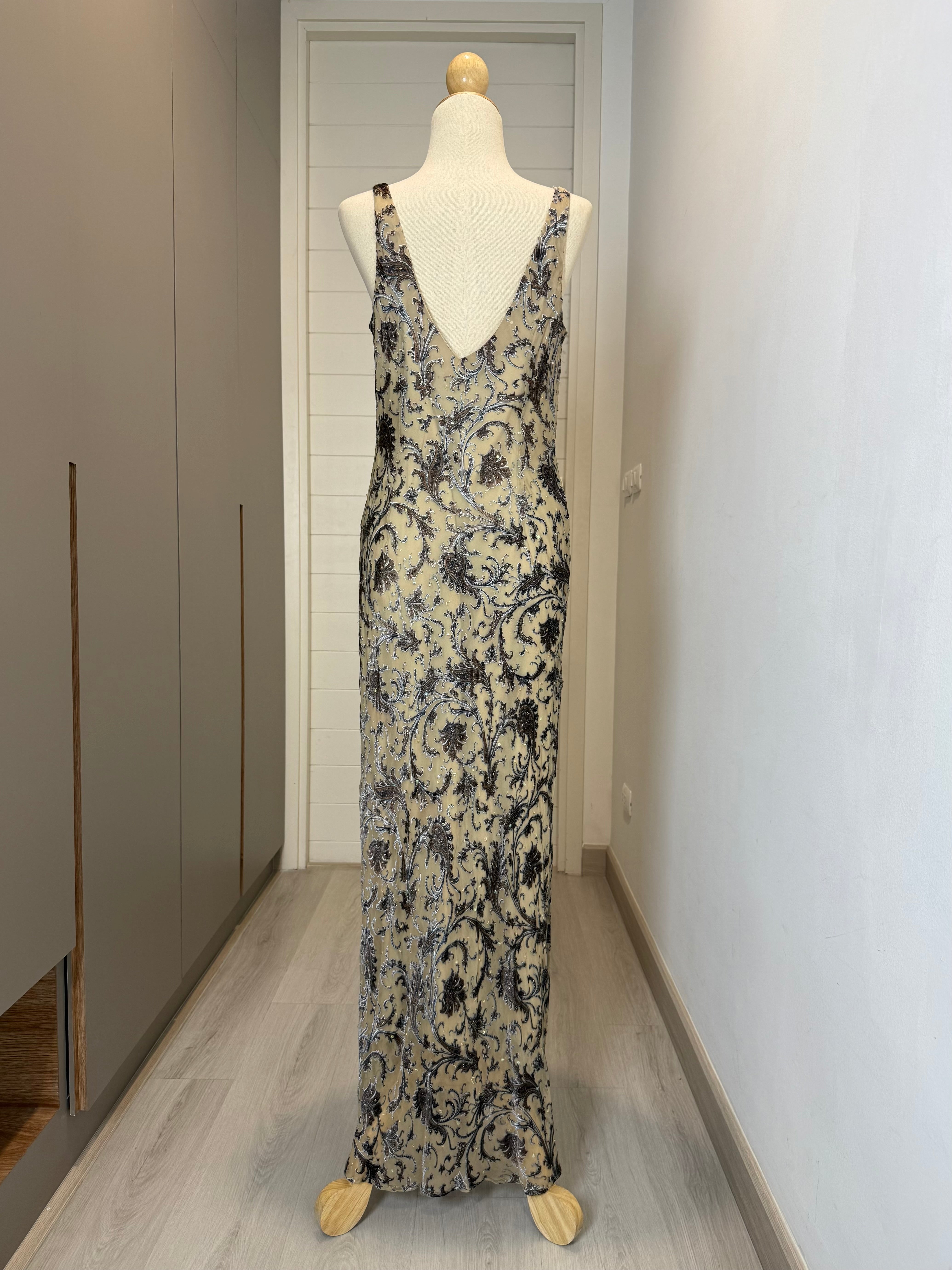 V194 Vintage Soft Brown Velvet Paisley Dress (S-M)