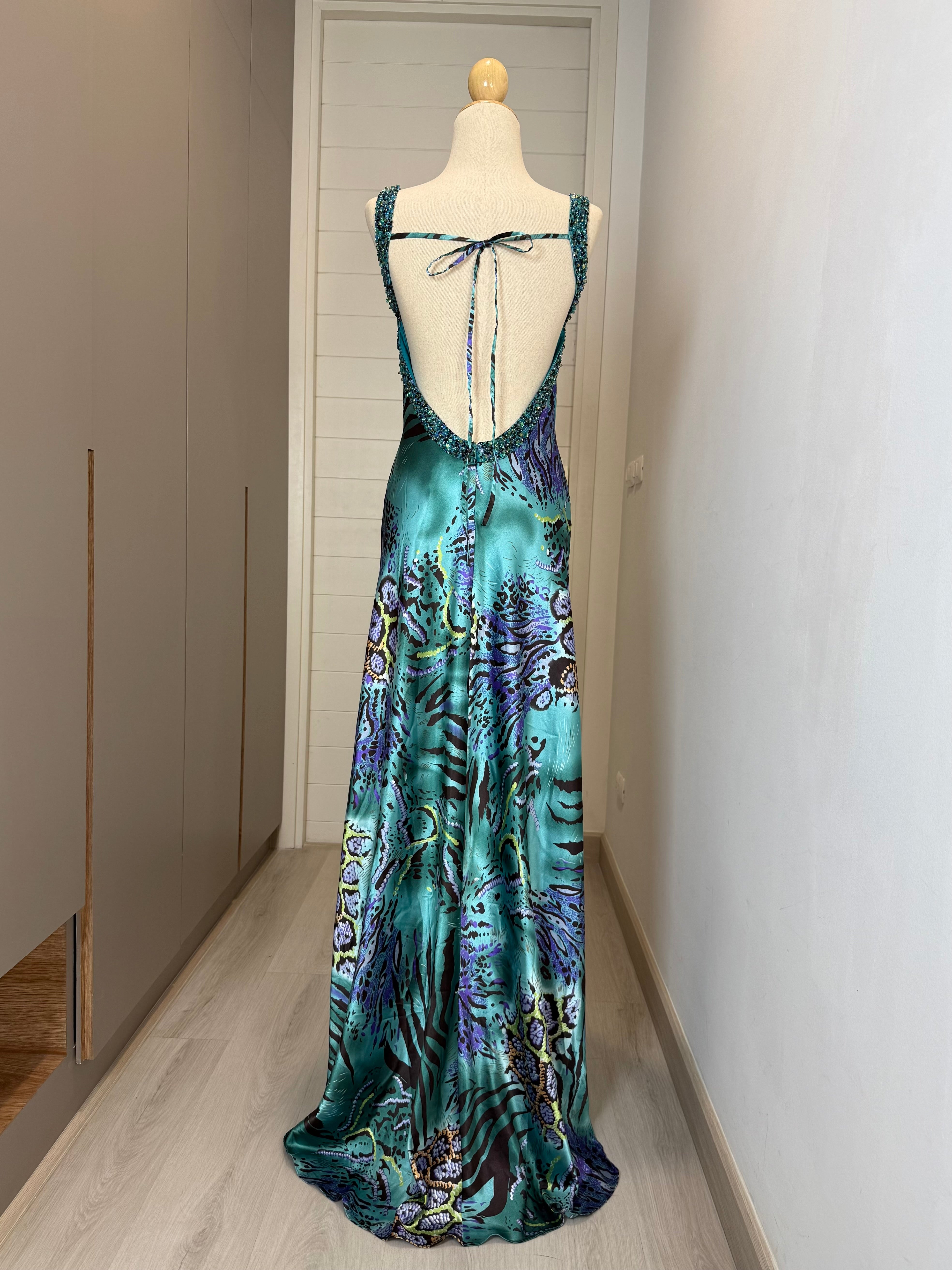 V212 Vintage Faviana Couture Ocean Crystal Backless Gown (S-M)