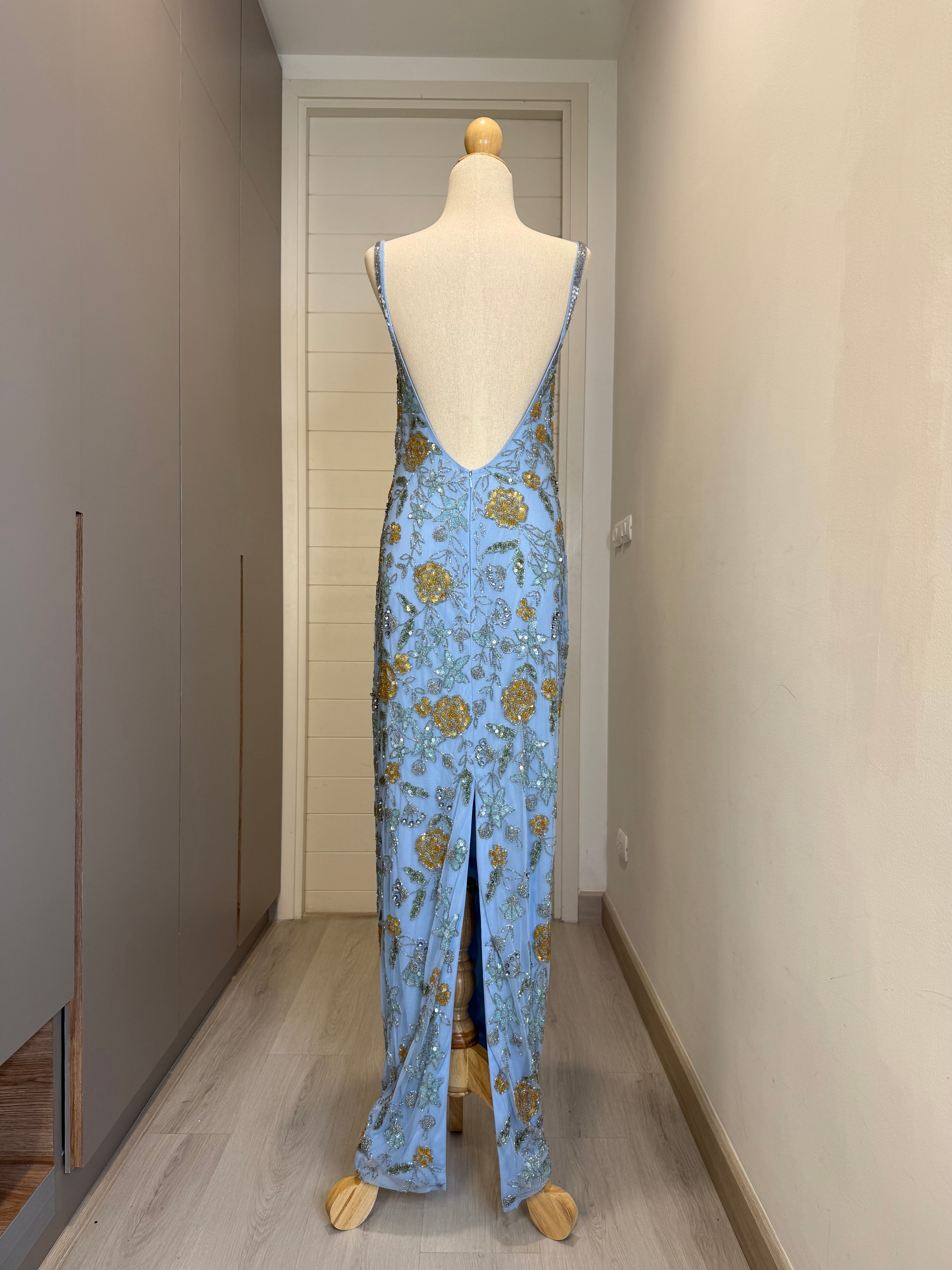 V231 Vintage Style Mac Duggal Sky Garden Beaded Gown (L-XL)