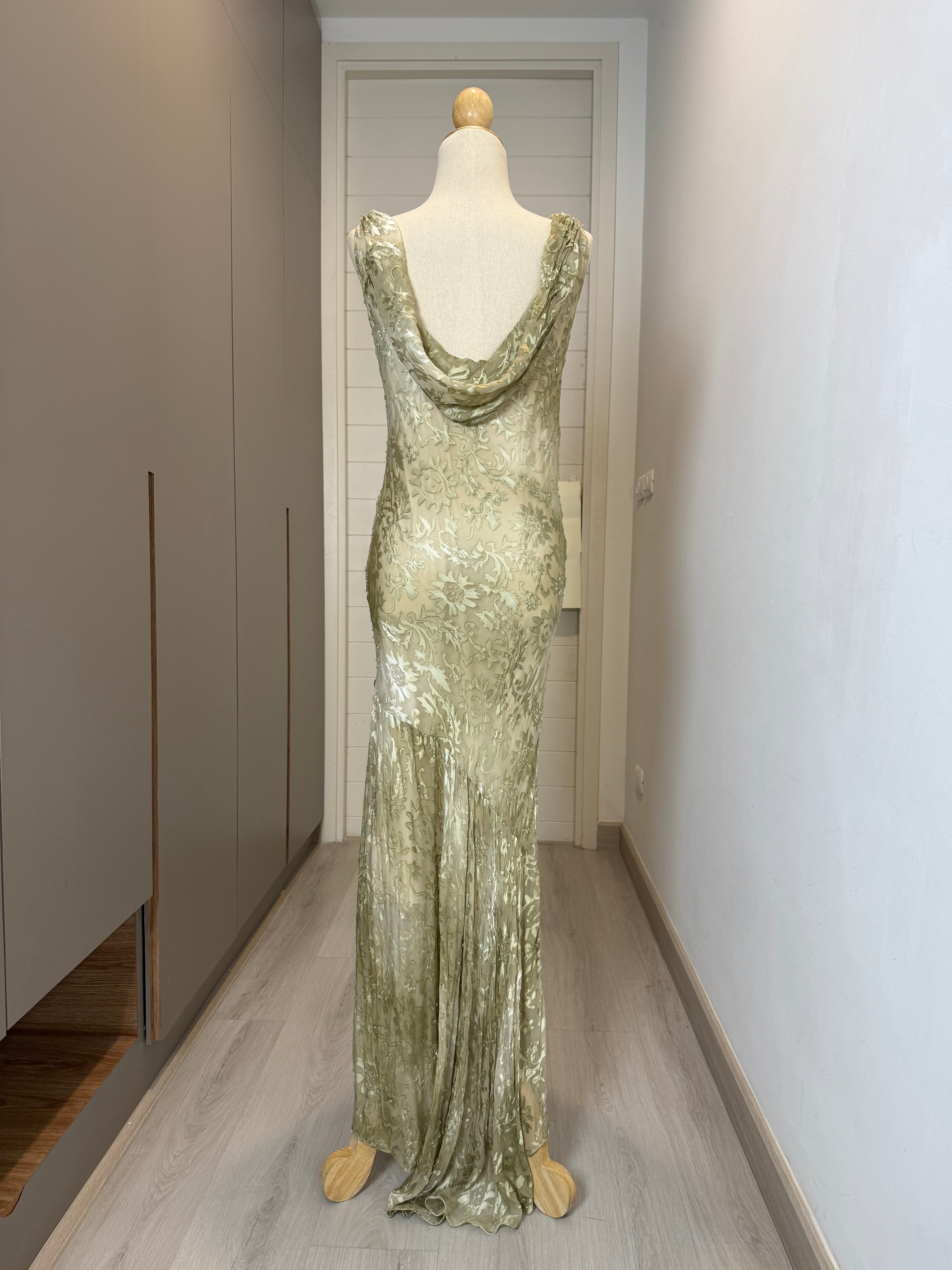 V205 Vintage Alex Evenings Celadon Whisper Gown (S-M)