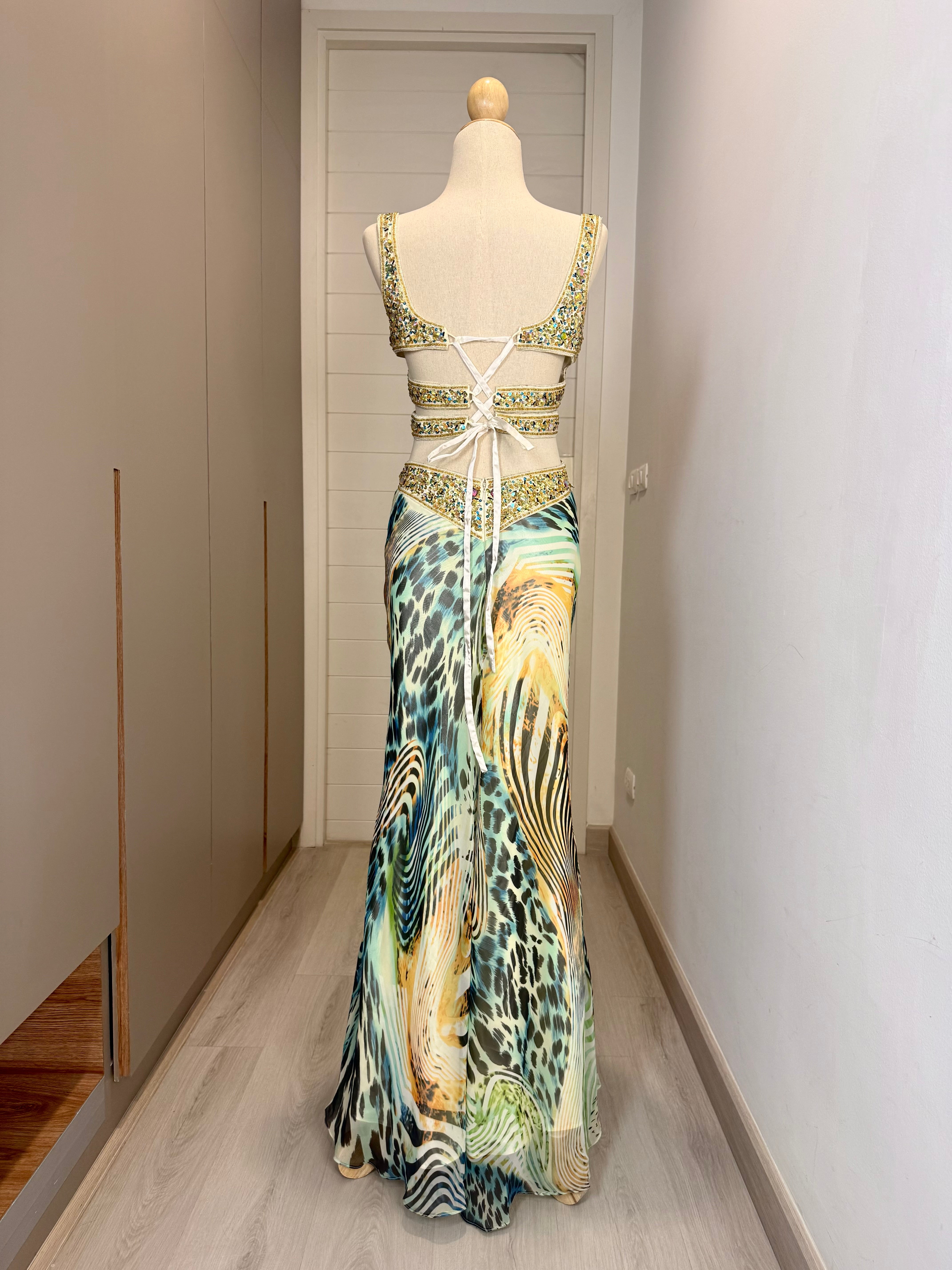 V279 Vintage Golden Mirage Cutout Gown (XS)