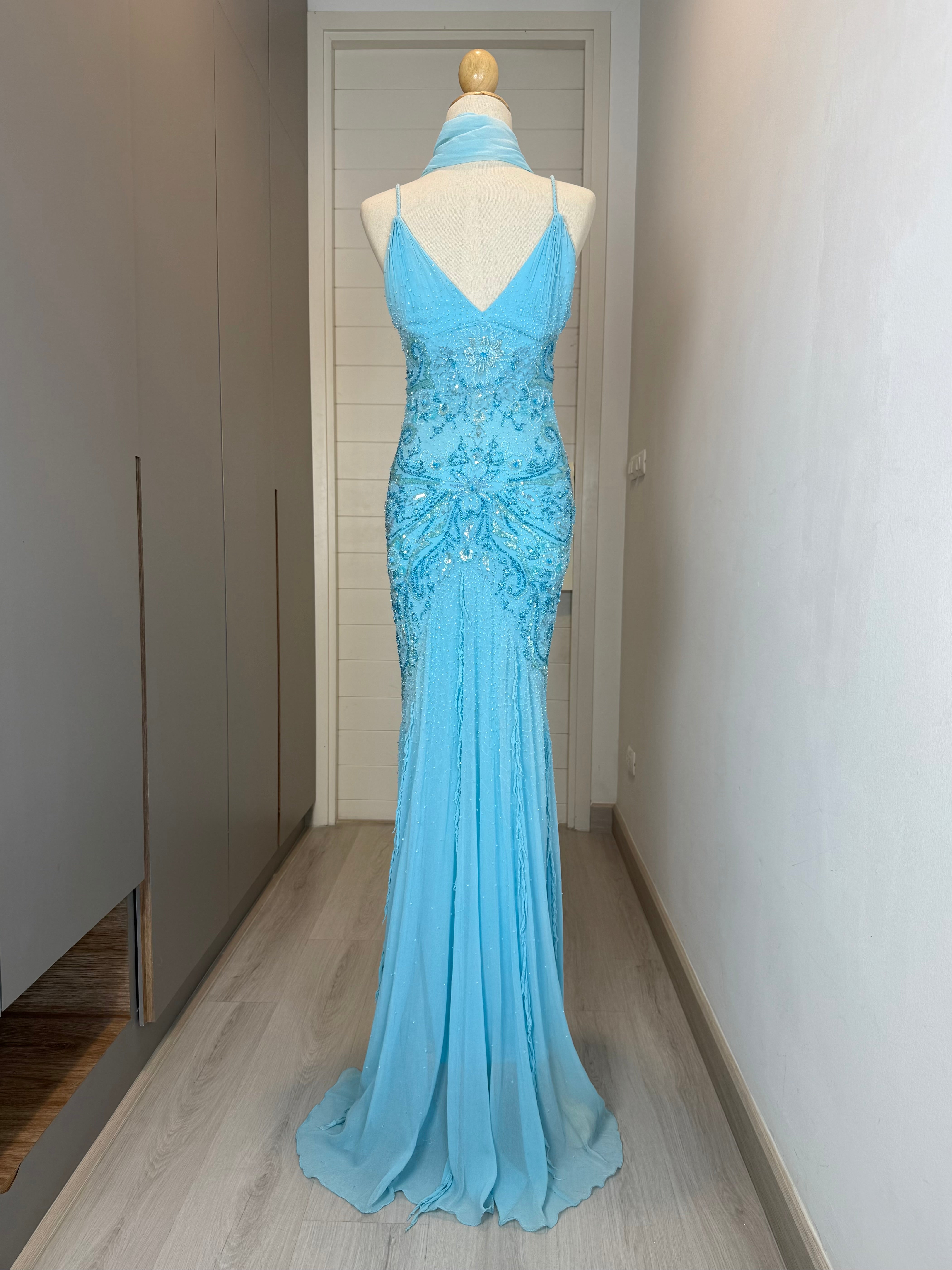 V151 Vintage Blue Frost Gown (XS–S)